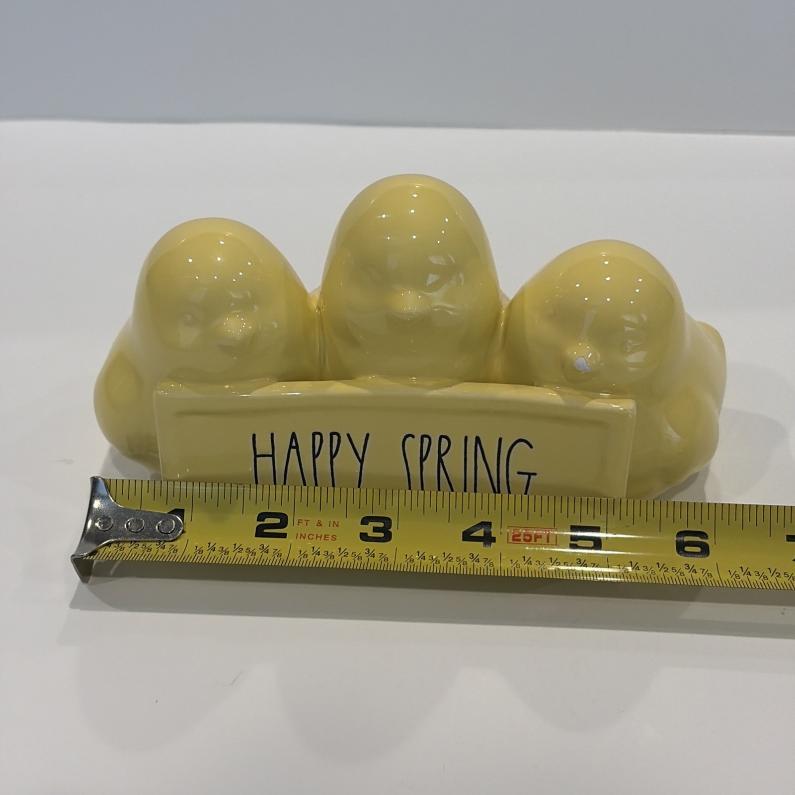 Rae Dunn HAPPY SPRING Yellow Ceramic Chick Egg Holder CHIPPED Easter Decor