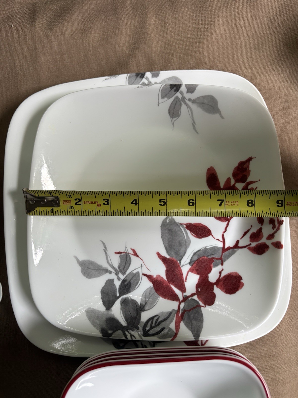 Corelle Kyoto Leaves 15 Pc Square Set 3 Dinner Plates 4 Luncheon 4 Bowls 4 Mugs