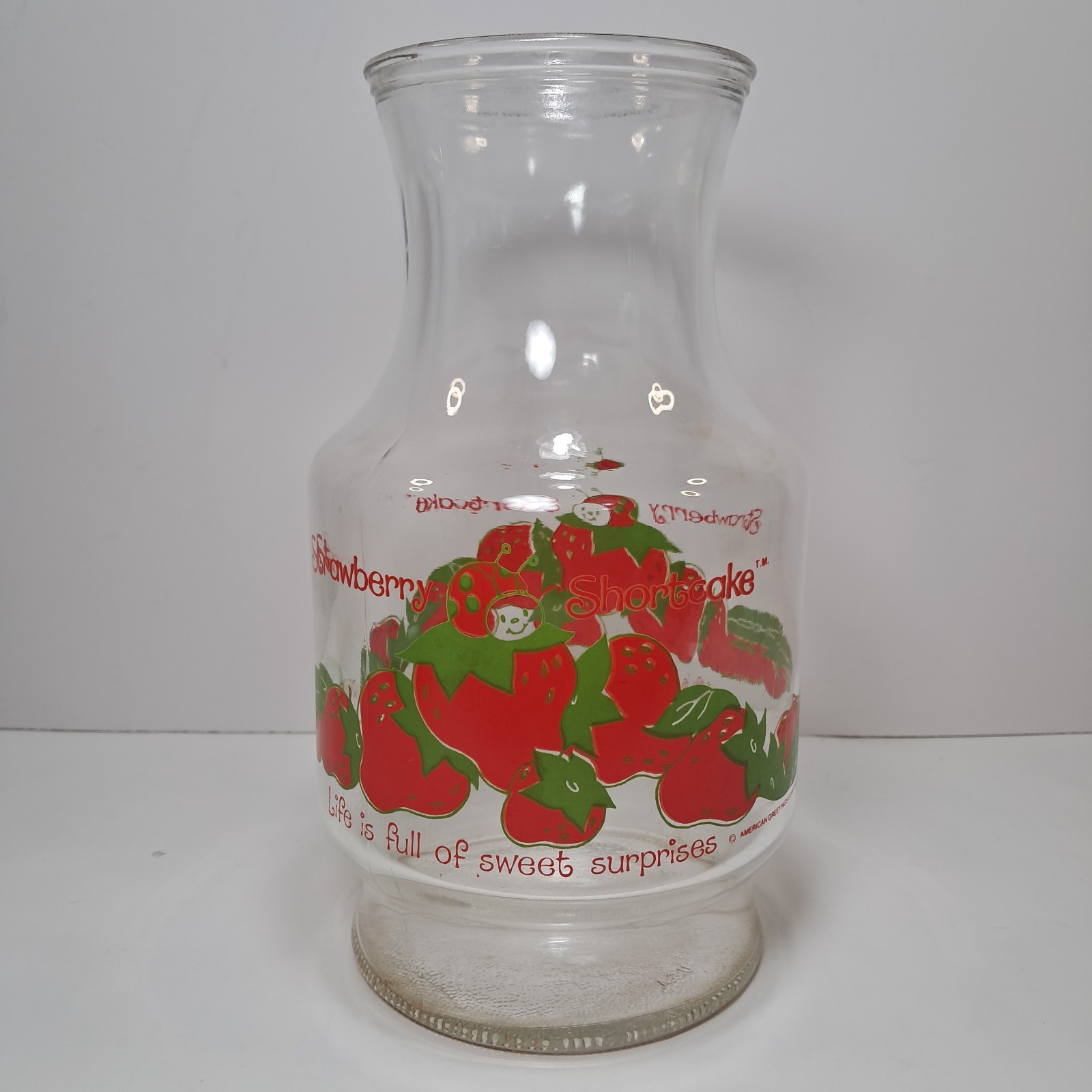 1980s Strawberry Shortcake Glass Juice Jar Pitcher, Anchor Hocking Vintage