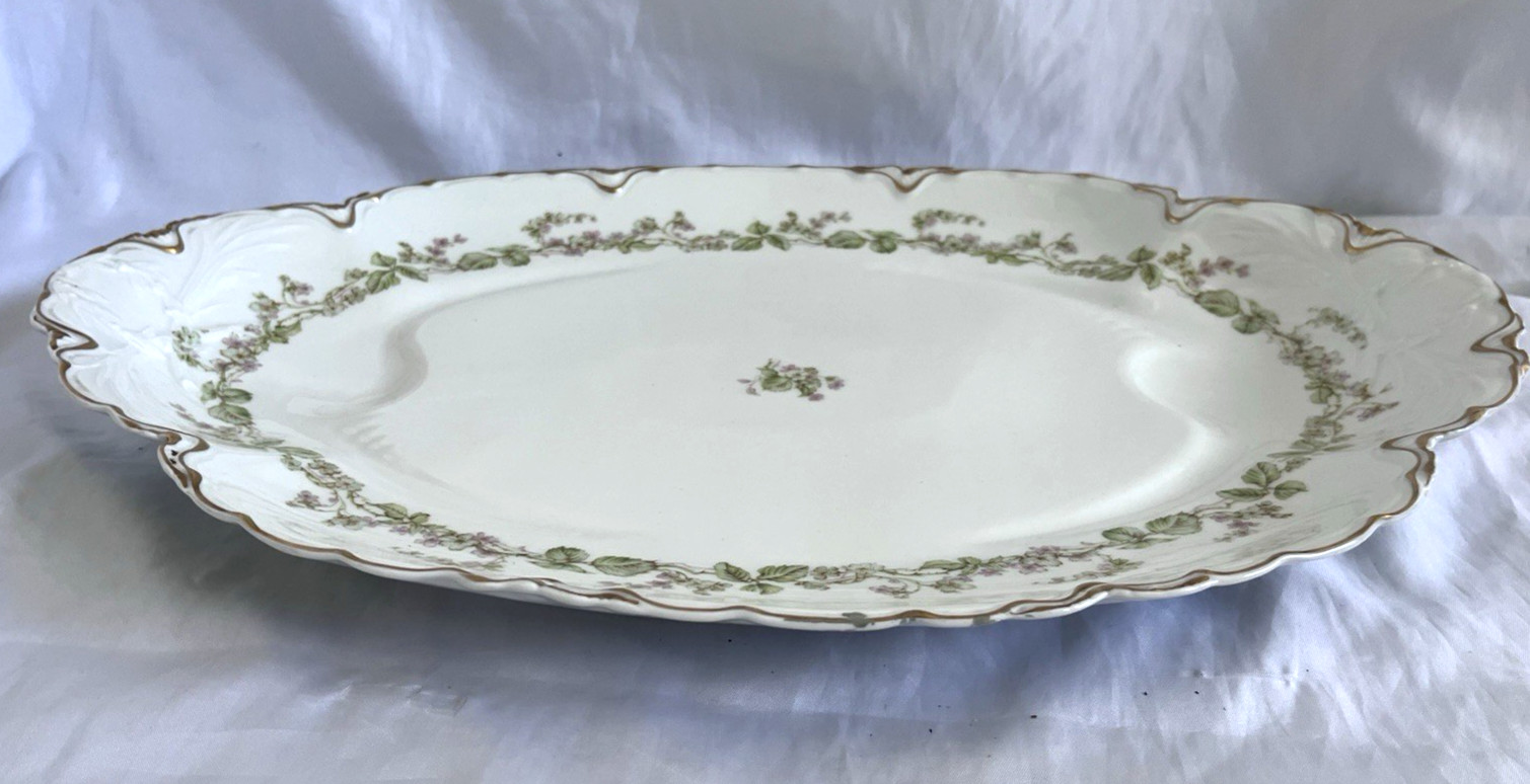 HAVILAND Limoges Charonne 20″ oval serving platter w/ wells. Limoges