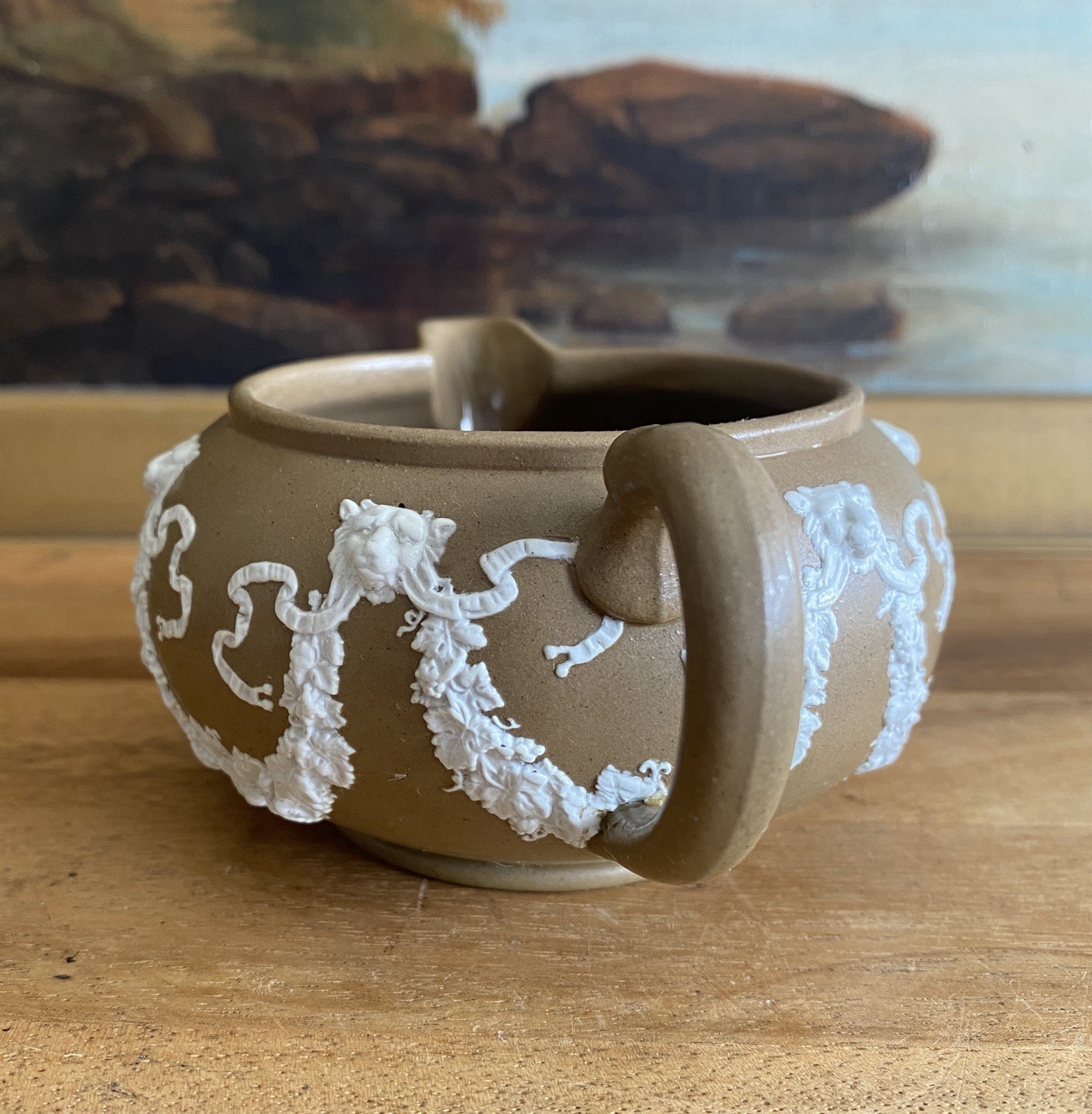RIDGWAY or DUDSON Brown Jasperware TEAPOT CREAMER SUGAR Antique England 19th CE