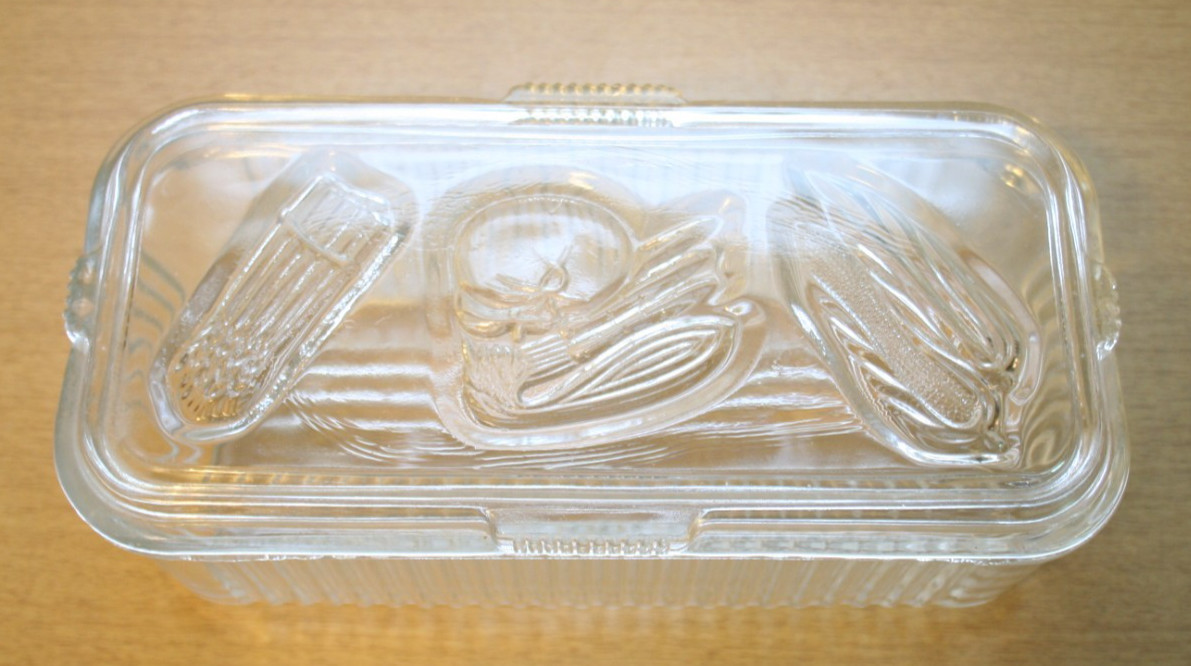 Vintage Federal Glass Refrigerator Dish with Vegetable Lid Clear Rectangular
