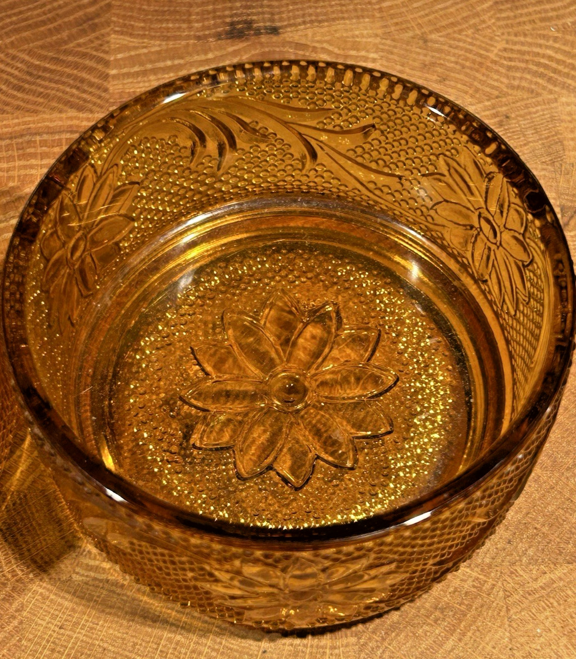 Vtg. Indiana Glass Tiara Amber Round Sandwich Ramekin/Dessert Set of 2- 3.75″
