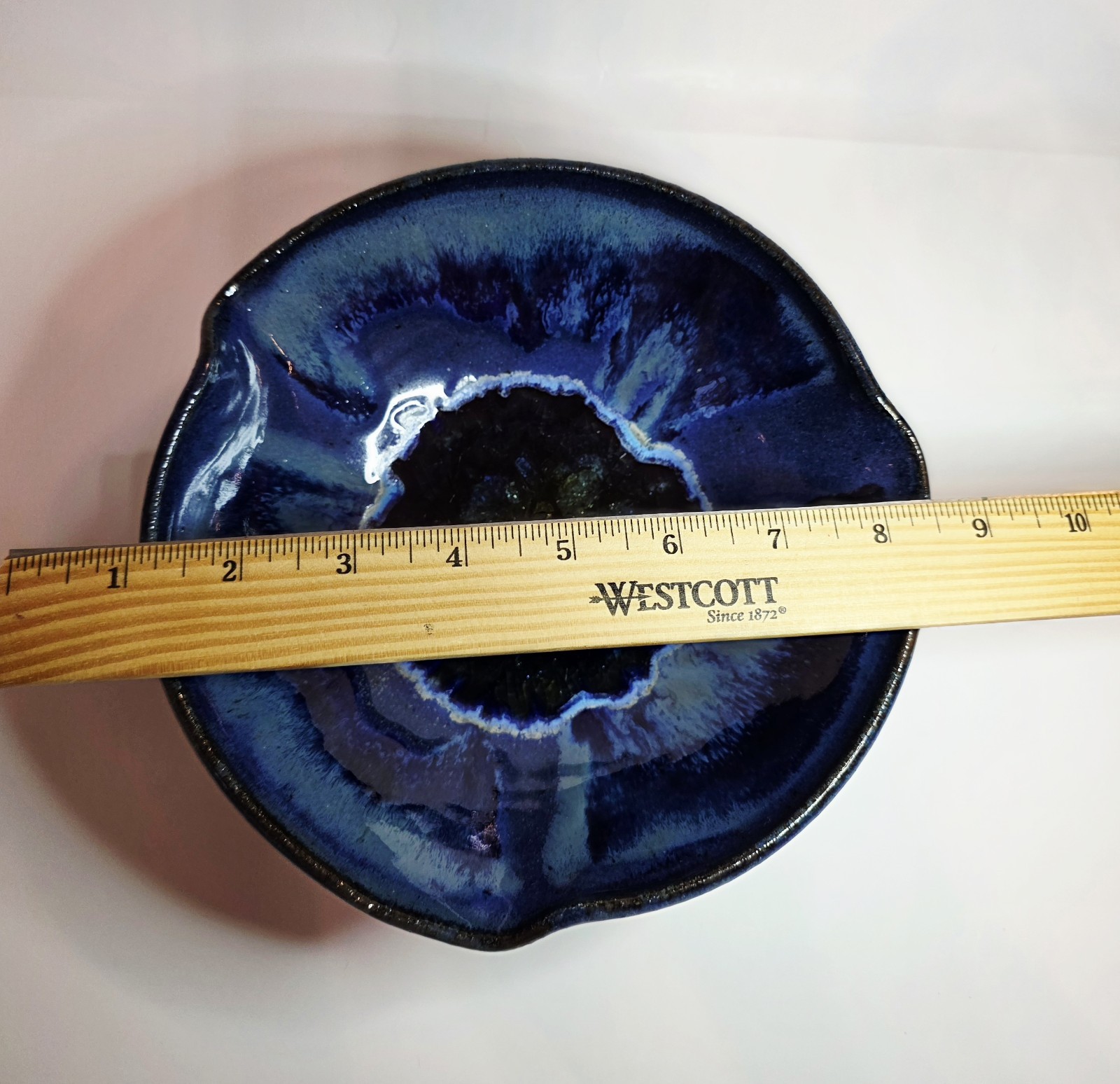 Dock 6 Pottery Blue 7.6″ Pinched Rim Stoneware Bowl w/Fused Crackle Glass Bottom