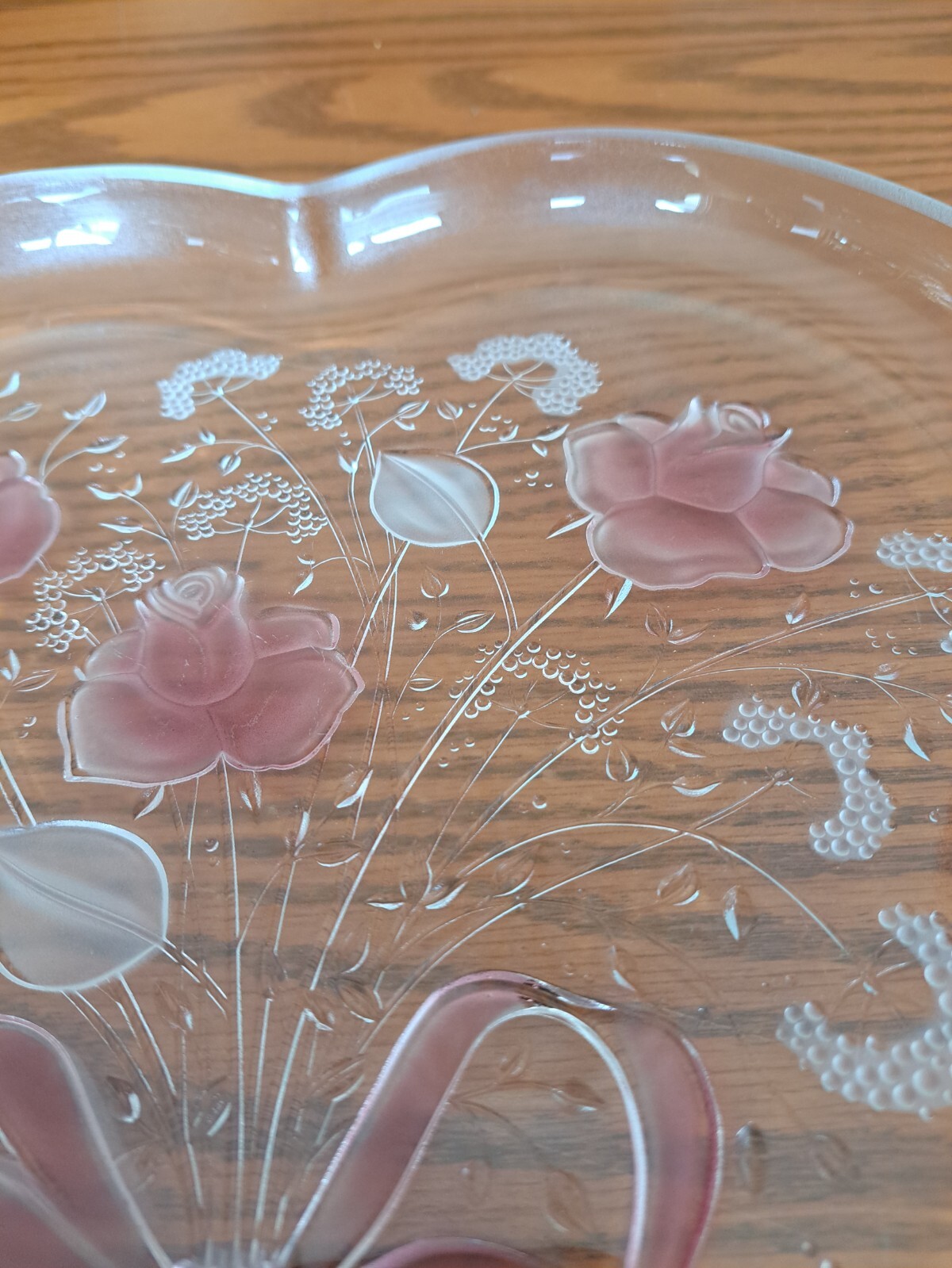 Mikasa Crystal GlassVintage Valentine Heart Shaped Serving Plate w/ Pink Roses