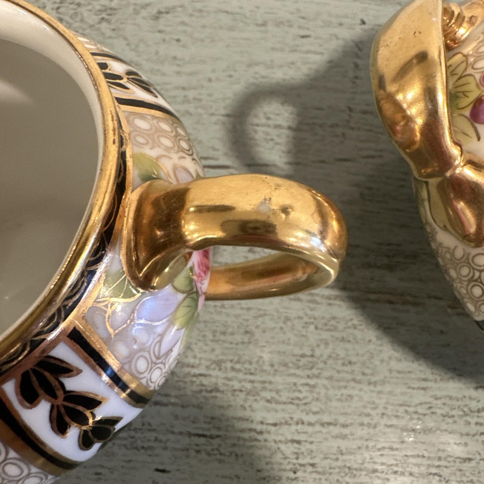 Antique Japan NIPPON Hand Painted Gold Creamer and Sugar Bowl W/ Lid
