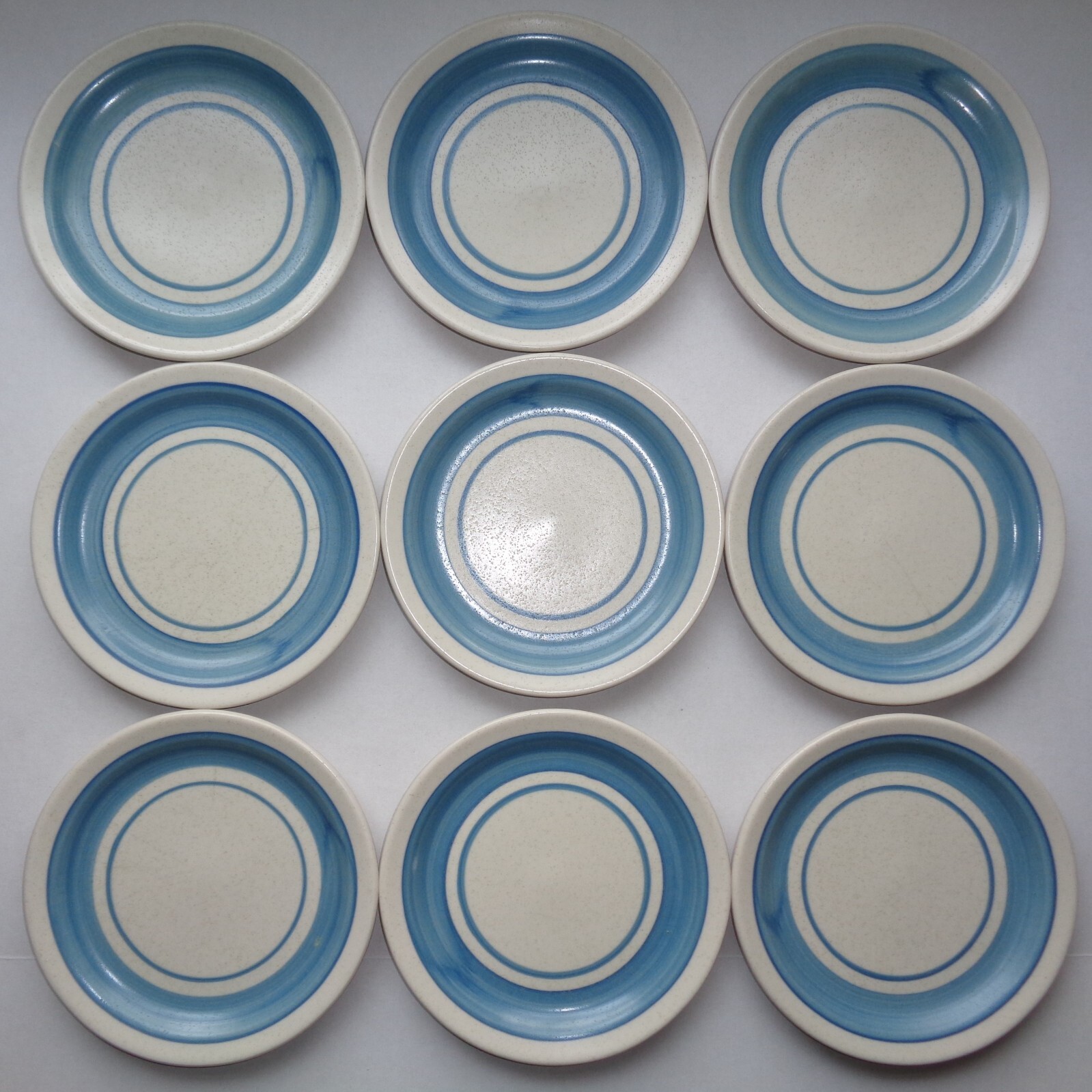 Shenango China Restaurant Ware Plates, Teal Blue Stripe Speckled 6.25” Set 9