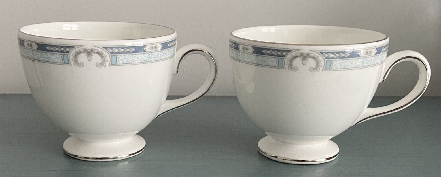 Wedgwood Masefield White & Blue Teacup Set of 2 Platinum Trim England