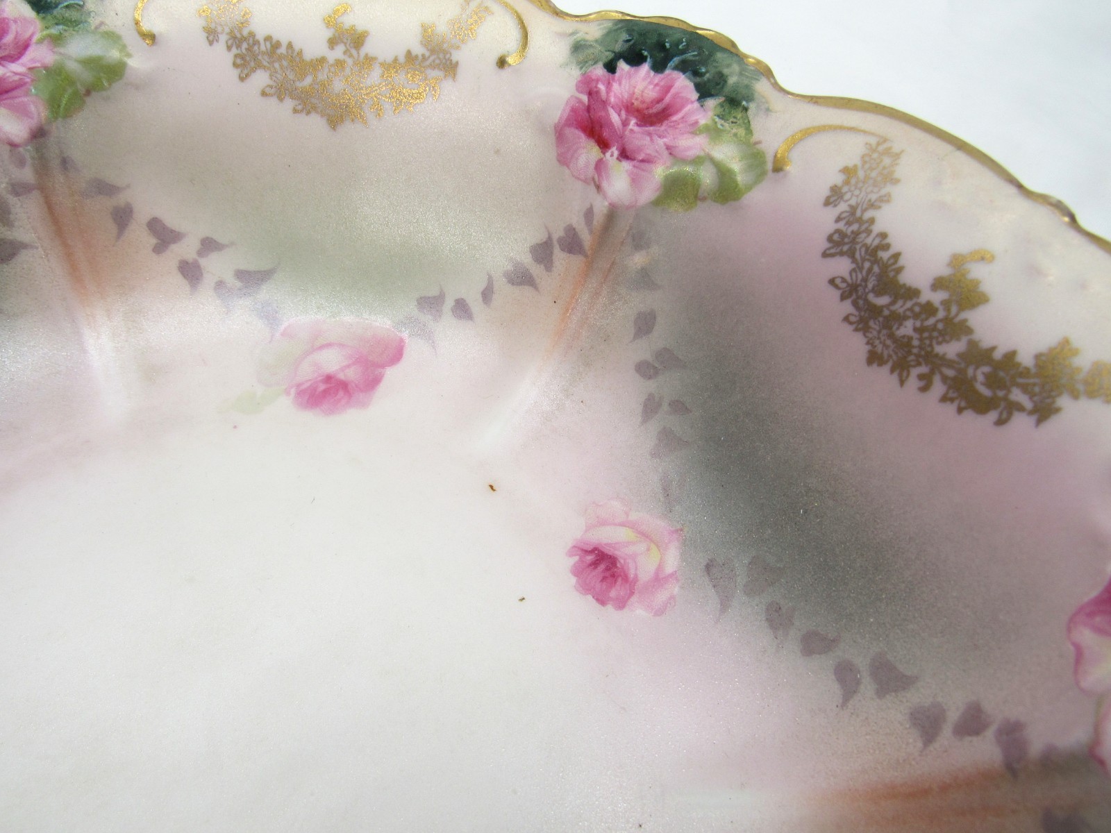 Antique Royal Austria O&EG hand painted Serving berry Bowls Pink Roses gold