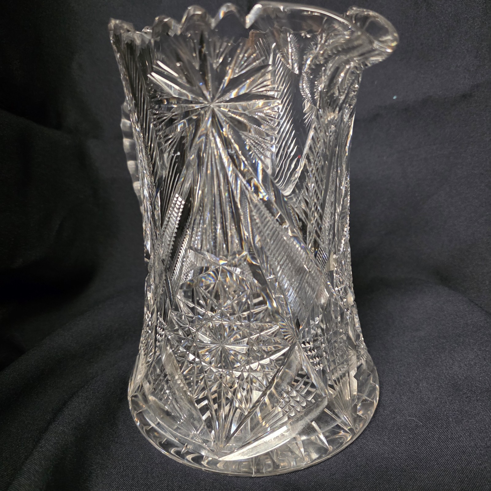 Antique American Brilliant Cut Crystal Glass Pitcher Pinwheels Hobstars Heavy