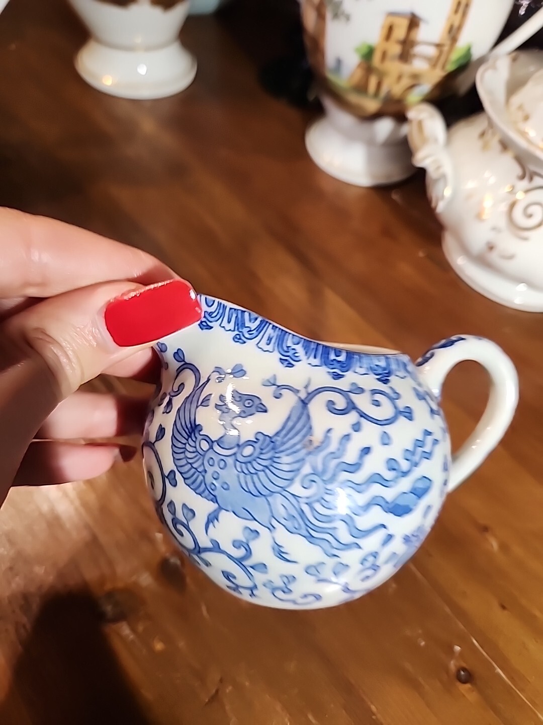 Blue And White Porcelain Creamer Phoenix Birds JAPAN