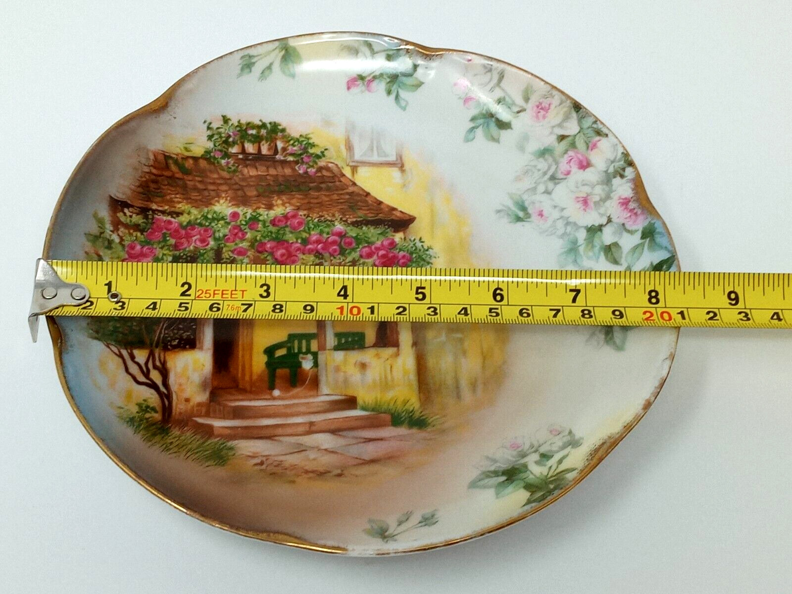 JHR Alice Bavaria Hand Painted 8″ Charger porch scene apple tree flowers euc