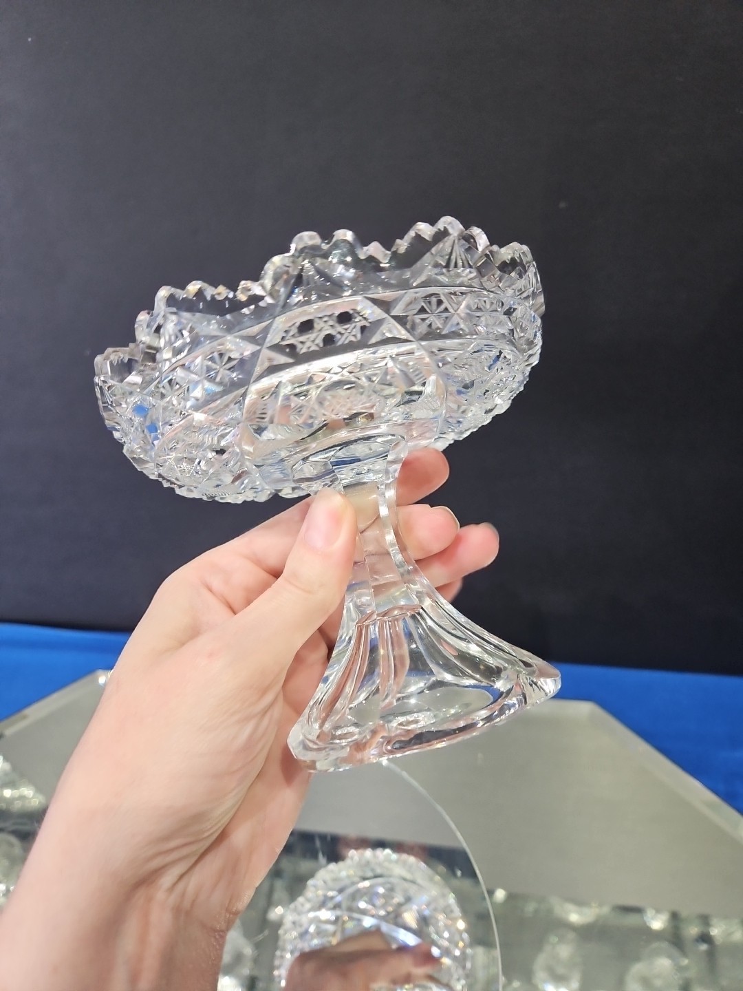 Compote Bowl, American Brilliant Period Cut Glass Crystal Hoare signed Steuben