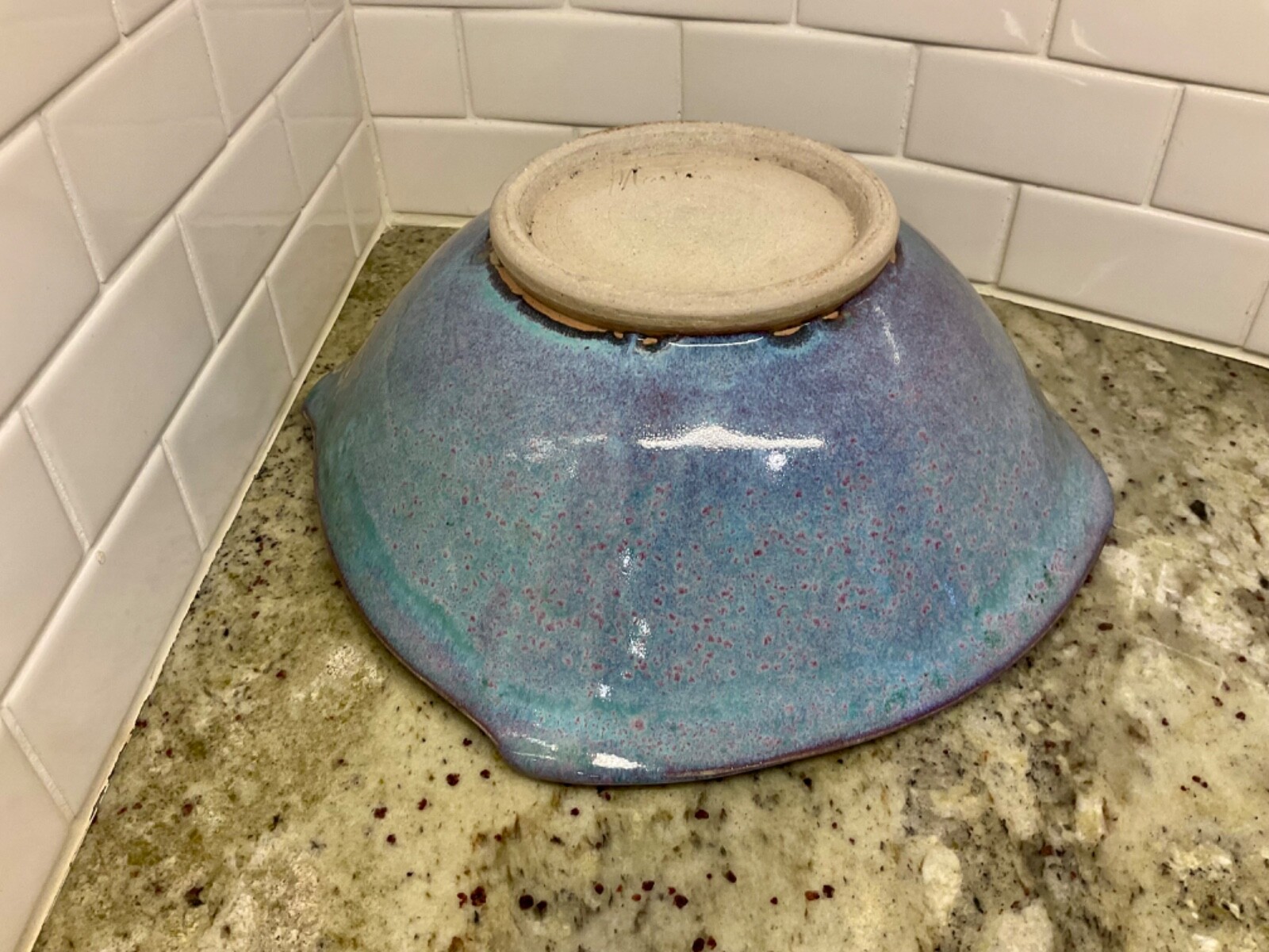 ARTIST SIGNED Pottery Blues Purples And Green Tones 11 Inches