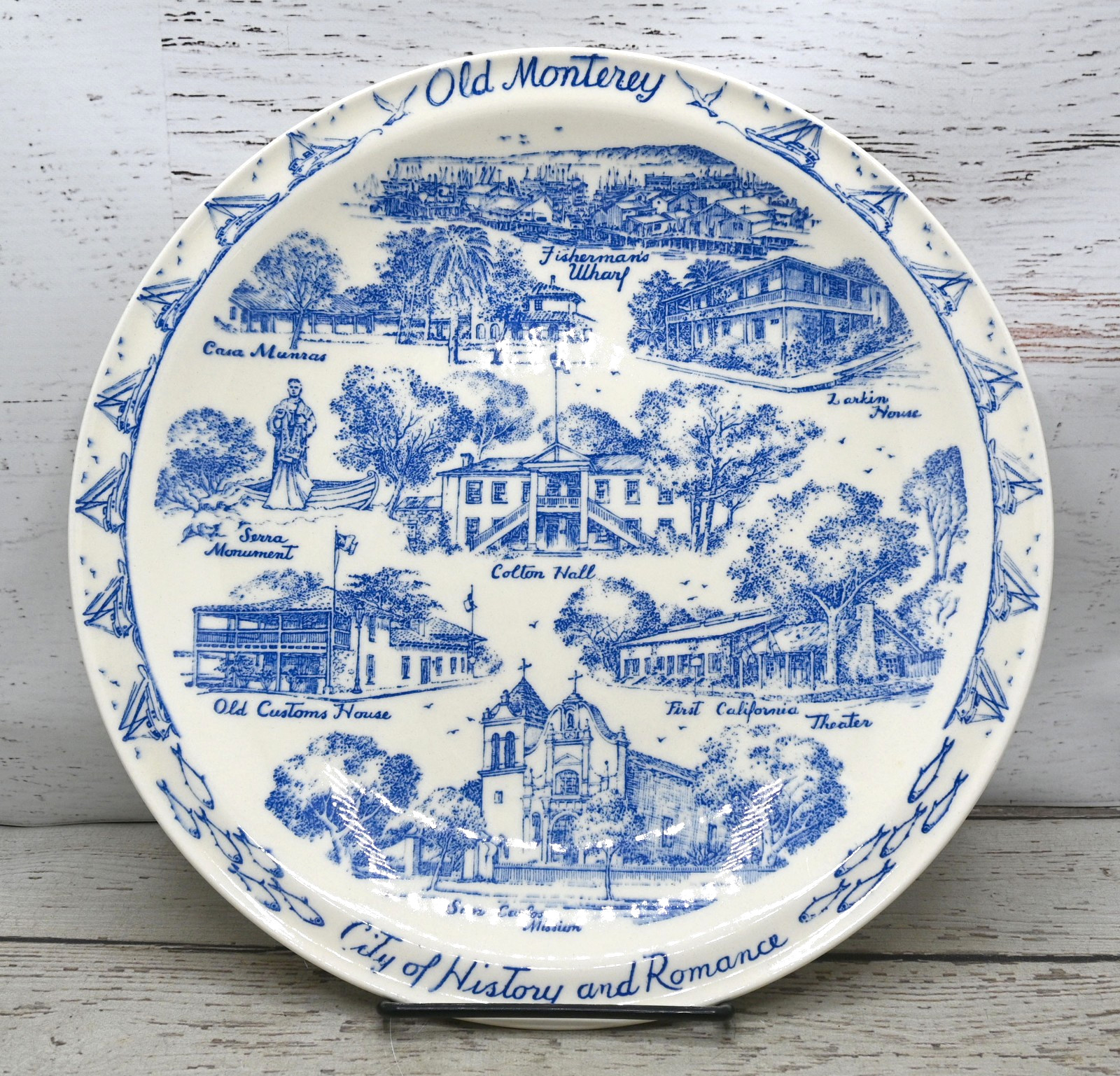 Vintage Plate Vernon Kilns USA Old Monterey California Fishermans Wharf 10 3/8″