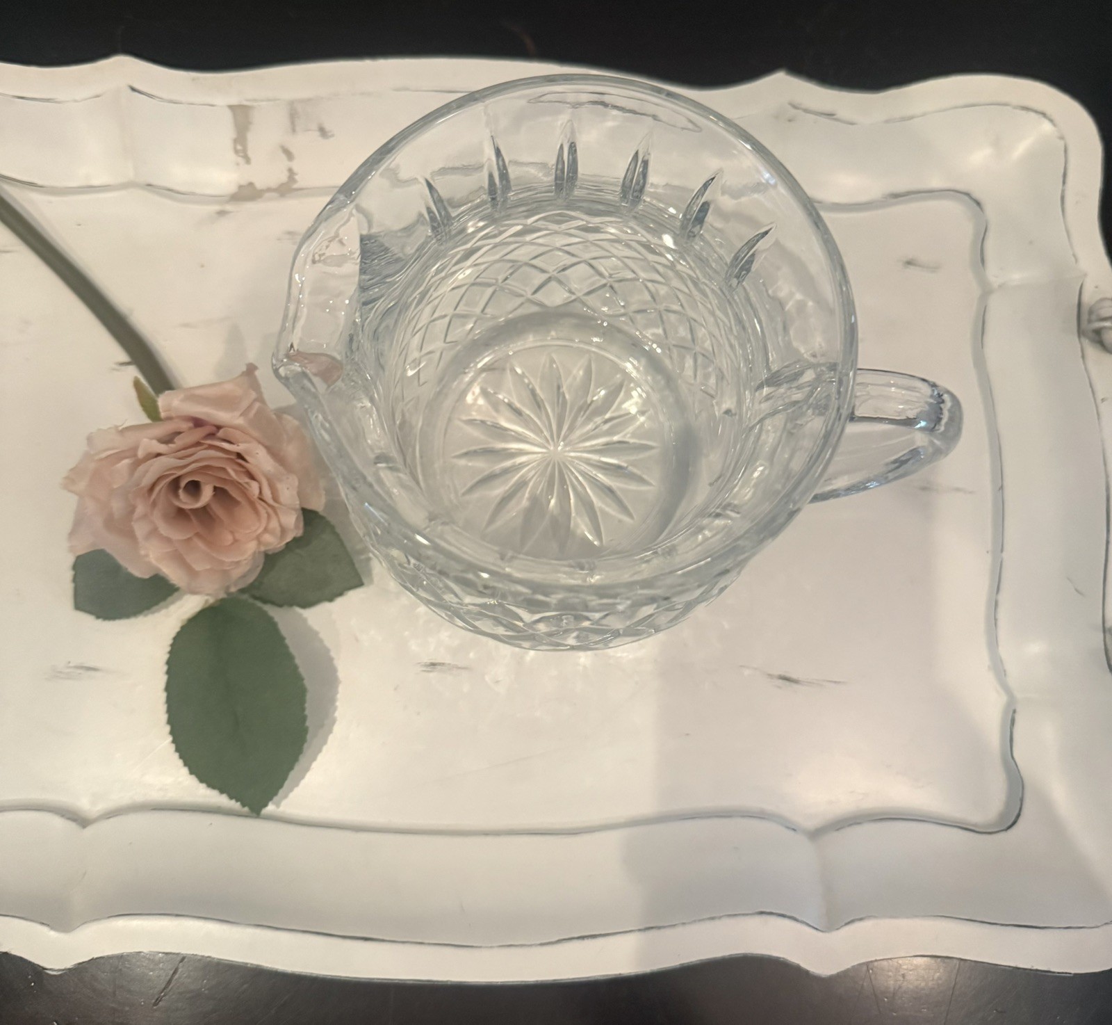 Vintage FTD Lead Crystal Pitcher Diamond Cut Beautiful, Heavy EUC