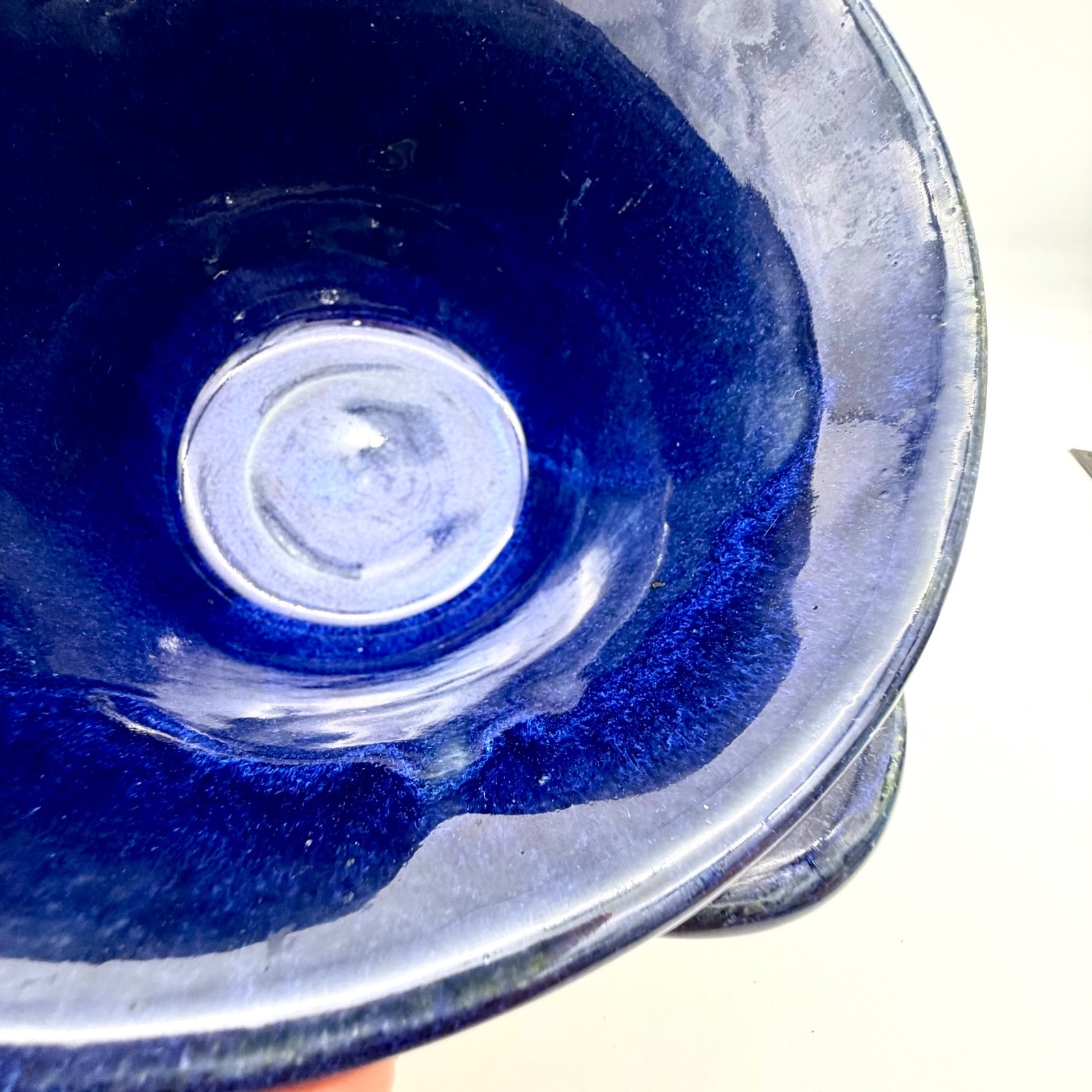 Pigeon River Pottery Old Mill TN Signed Crock Bowl Cobalt Drip Glaze 7.75 in