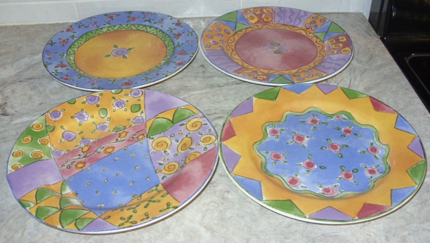 Sango Sweet Shoppe Sue Zipkin Set Of 4 Asst. Designs Salad Dessert Plates 7 7/8″