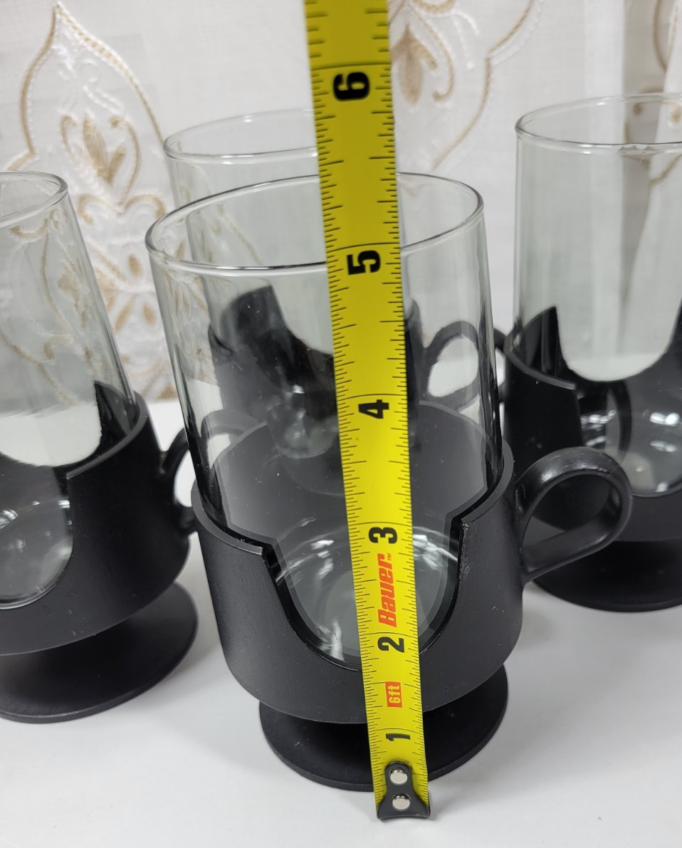 VTG MCM 70’s 4-Corning Glass Snap Cups & Holders 5″