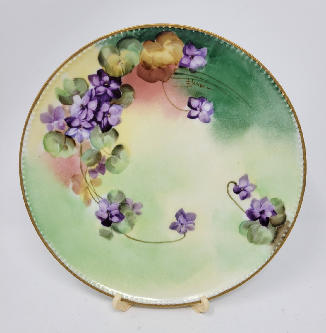 Pickard Decorated Plate by F. M. James Artist Violets 7 1/2″ – Haviland Limoges