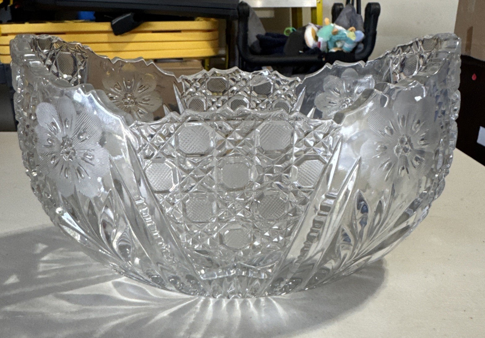 VTG American Brilliant Cut Crystal Centerpiece Bowl Heavy Large Oval Read