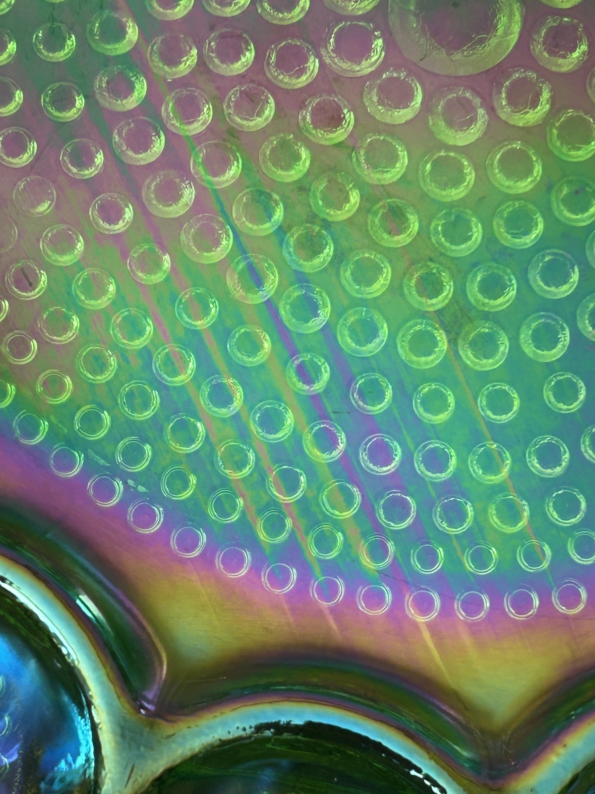 Indiana Glass Iridescent Green Carnival Hobnail Thousand Eye Egg Plate Perfect