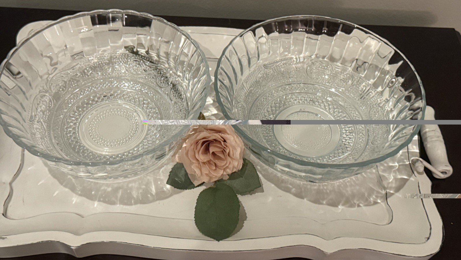 3 Pcs -VINTAGE KIG MALAYSIA Trellis Glass Sandwich; 2 Serving Bowls & 1 Lg Plate