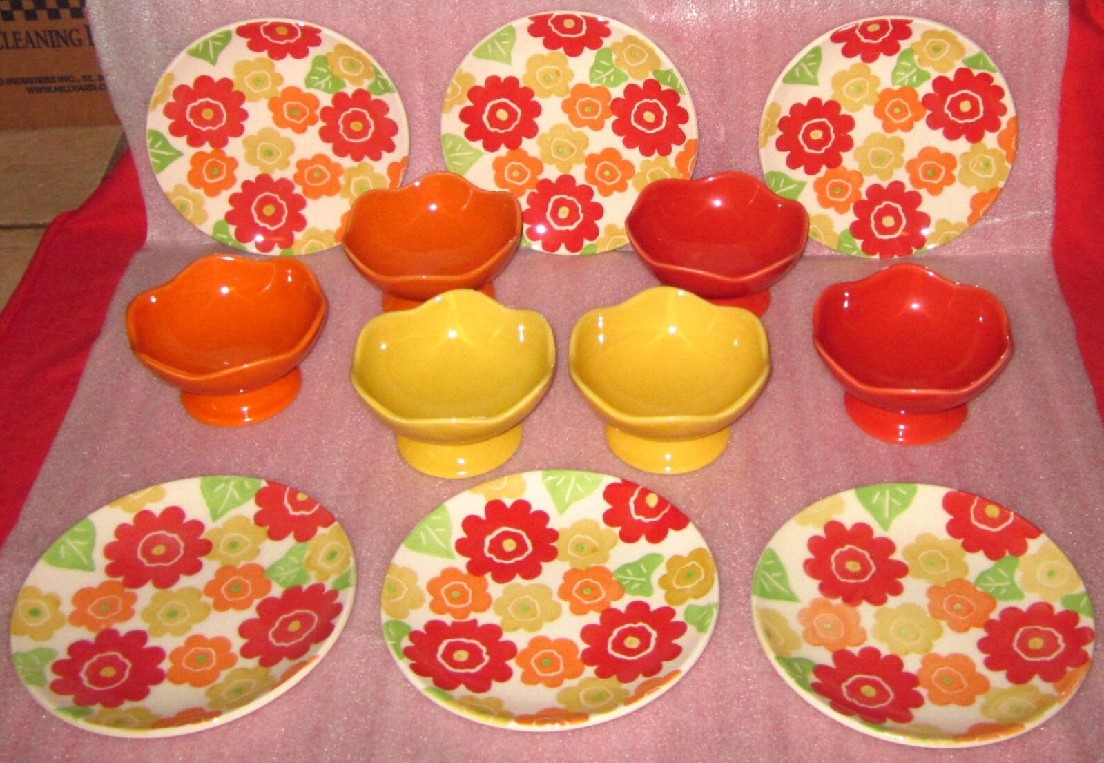 12 PC SET CRATE & BARREL BARBARA EIGEN 6 PLATES + 6 FOOTED BOWLS MOD FLOWER POP