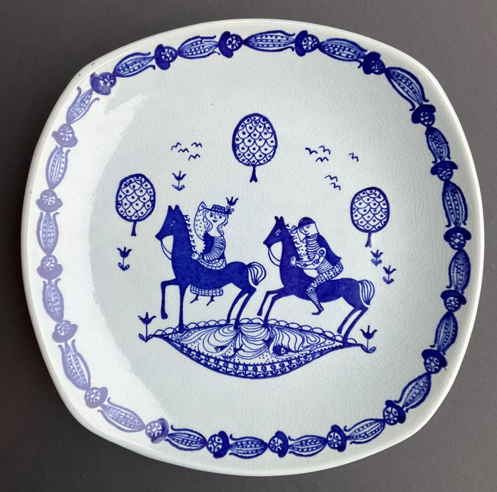 VTG STAVANGERFLINT NORWAY WALL PLATE KARI HORSES MID CENTURY SCANDINAVIAN 8″