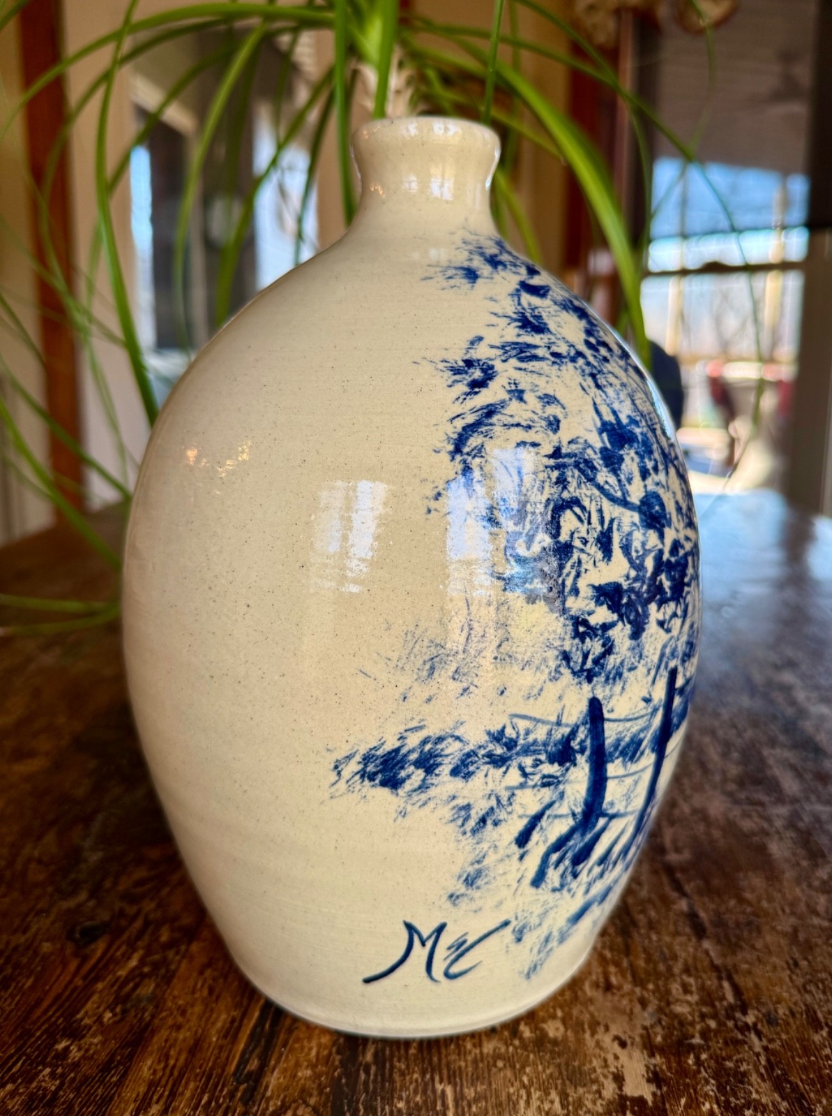 Michael A. Crocker Painted Hand Thrown Jug, Lulu GA Signed and Dated 1988