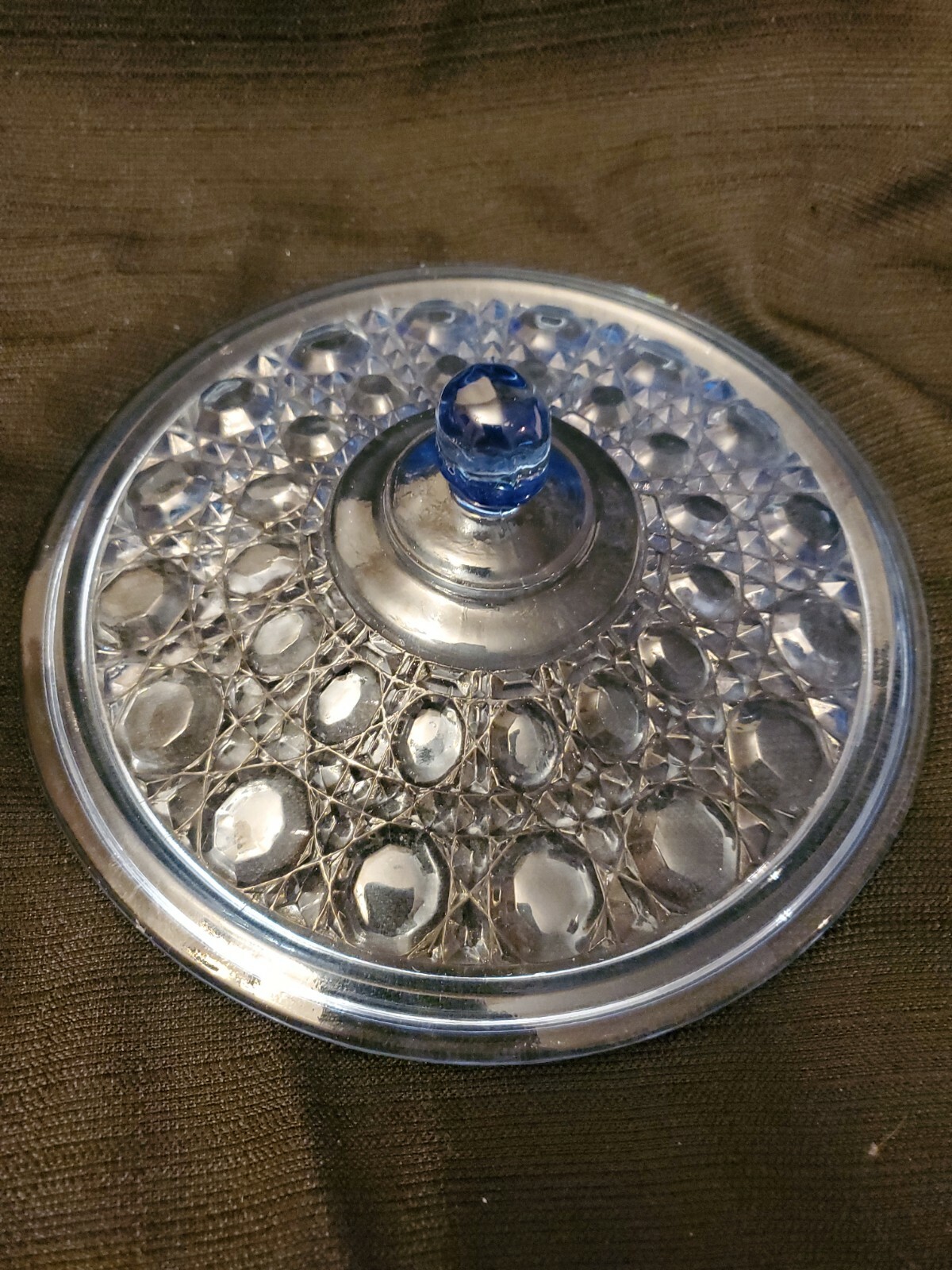 Vintage Blue Indiana Glass Windsor Royal Brighton Pattern Covered Candy Dish
