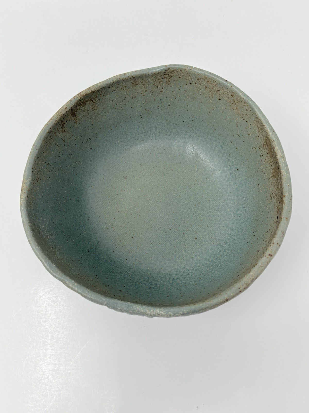 Studio Artisan Pottery Bowl Green Textured Tree Bark Matte Signed Marked 6.5″