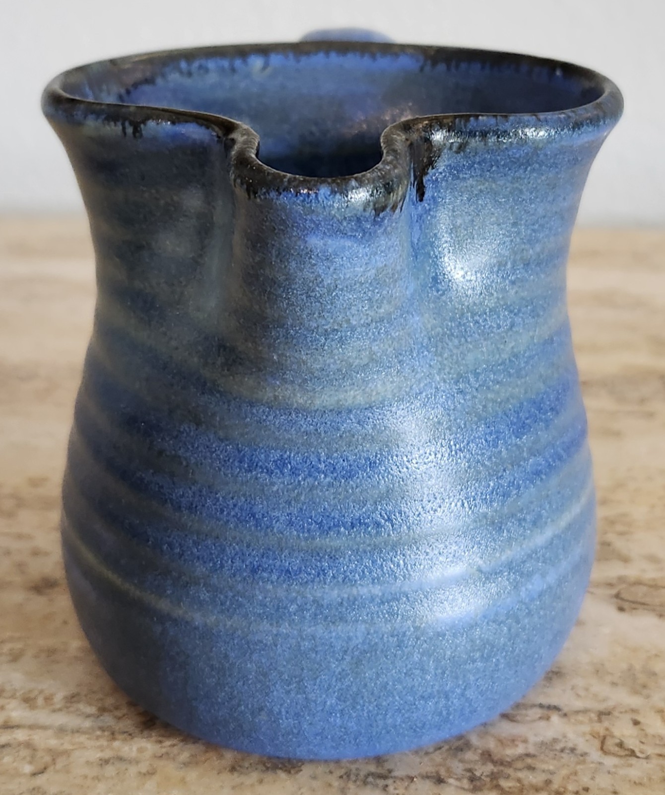 Signed Artisan Made Pottery Stoneware Small Pitcher/Creamer Blue Glaze Handmade