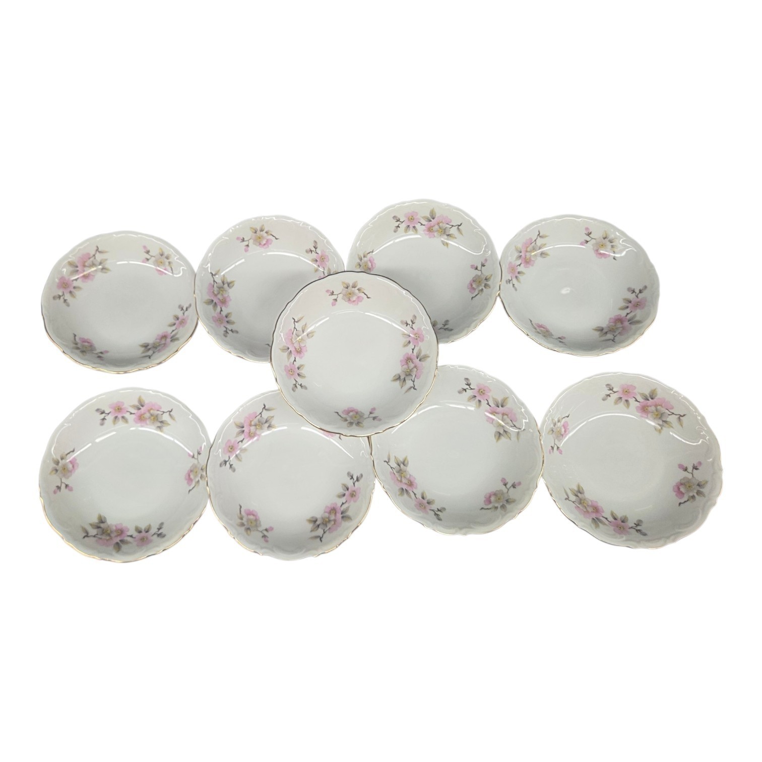 MITTERTEICH Bavaria Germany 1920’s Springtime Apple Blossom 17 Pcs Gold Scallop