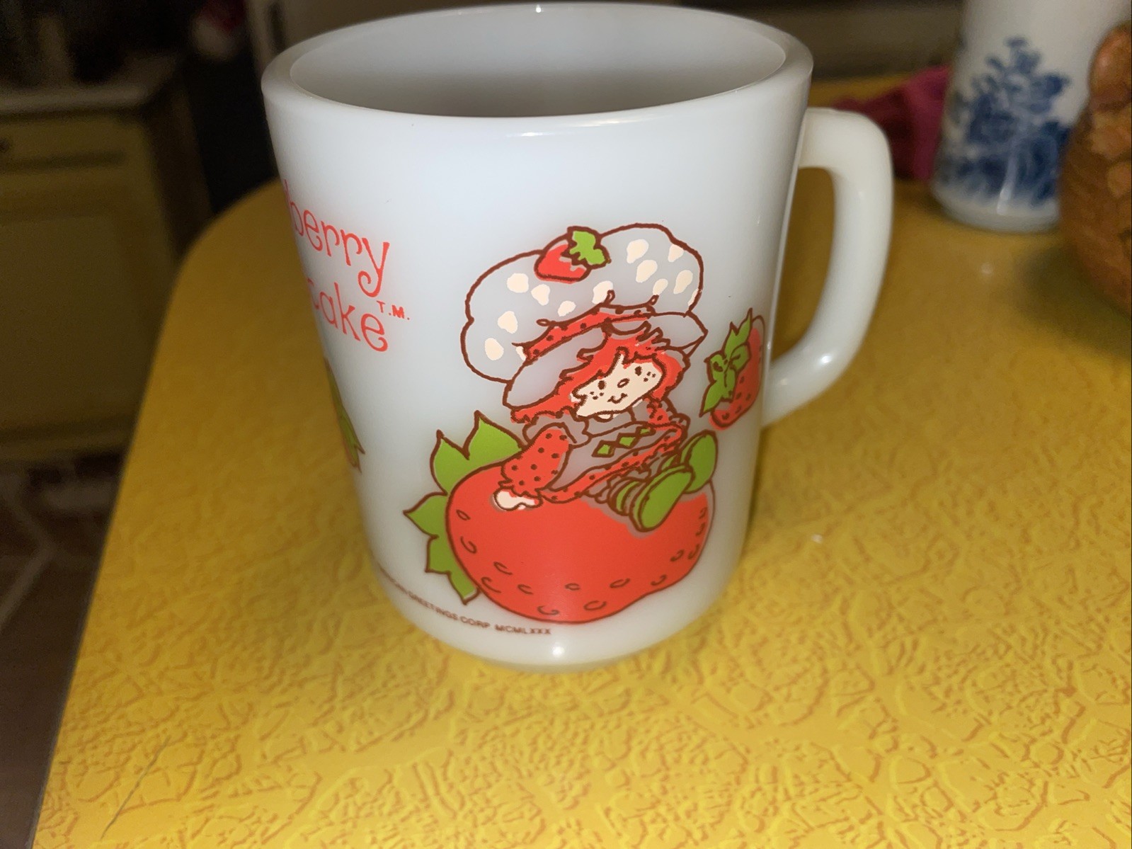 Anchor Hocking Strawberry Shortcake Milk Glass Kids Mug Oven Proof 1980s