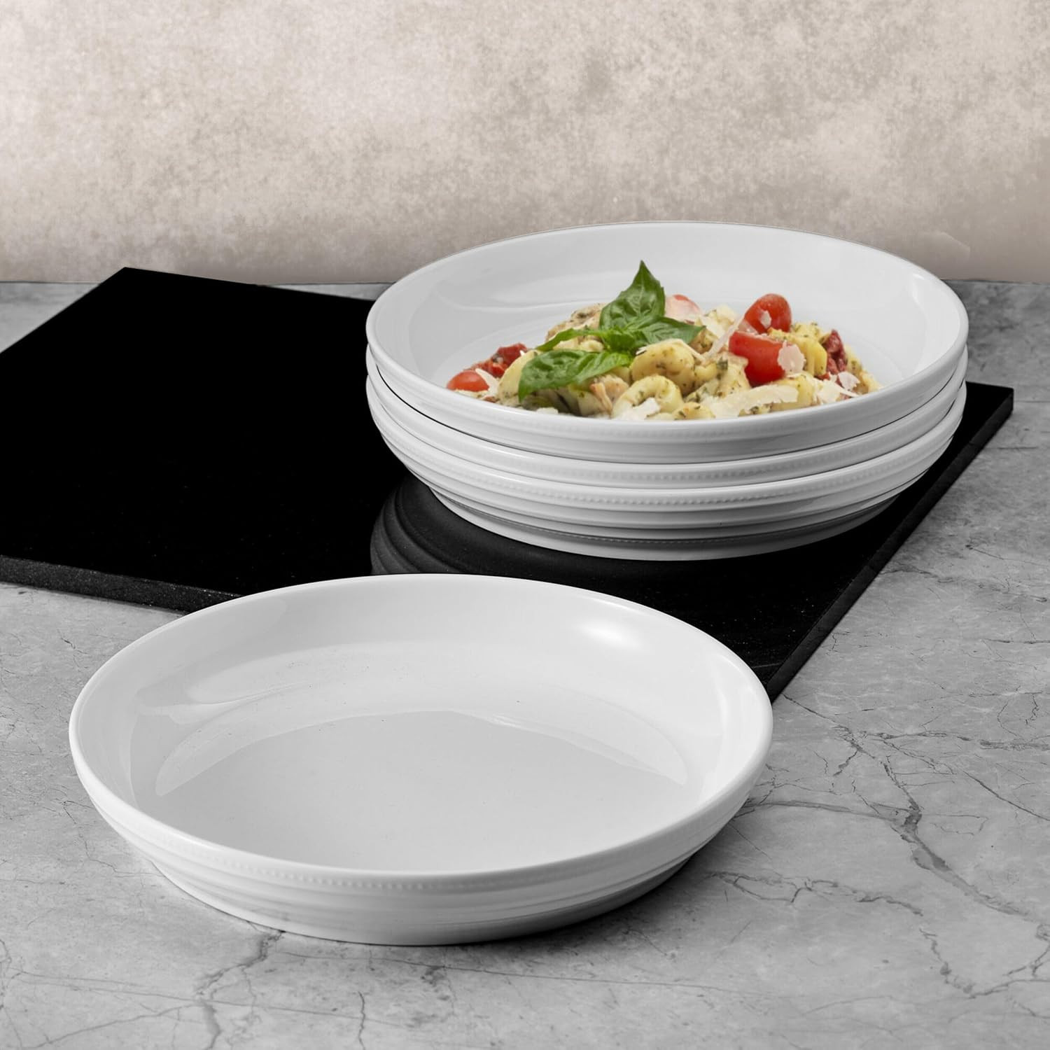 Kamryn Vegan Bone China Lightweight Set of 4 Pasta Bowls, 8.5 Inch
