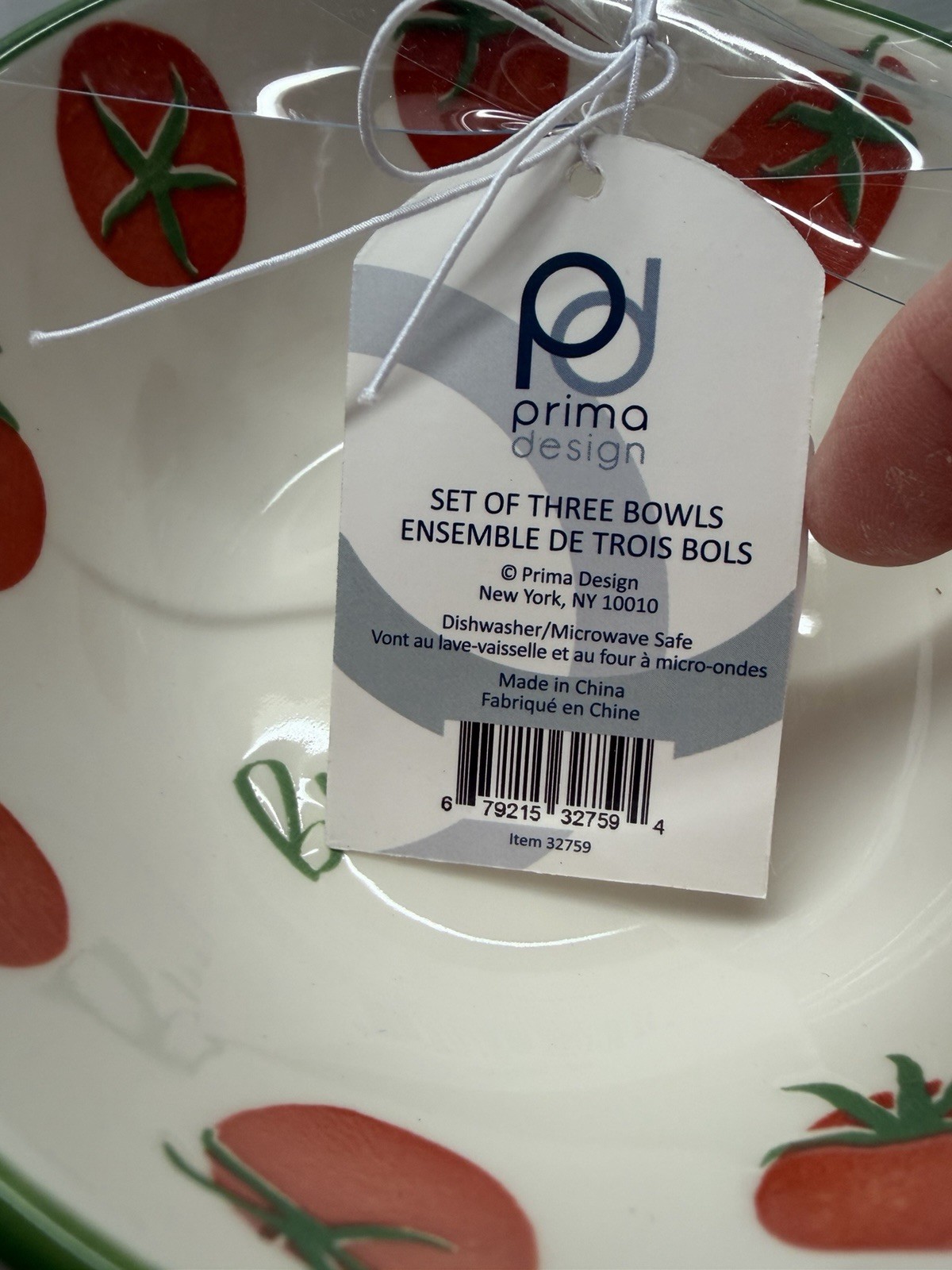 3 – Prima Design Ceramic 3 Bowl Set Tomatoes . New And Unique