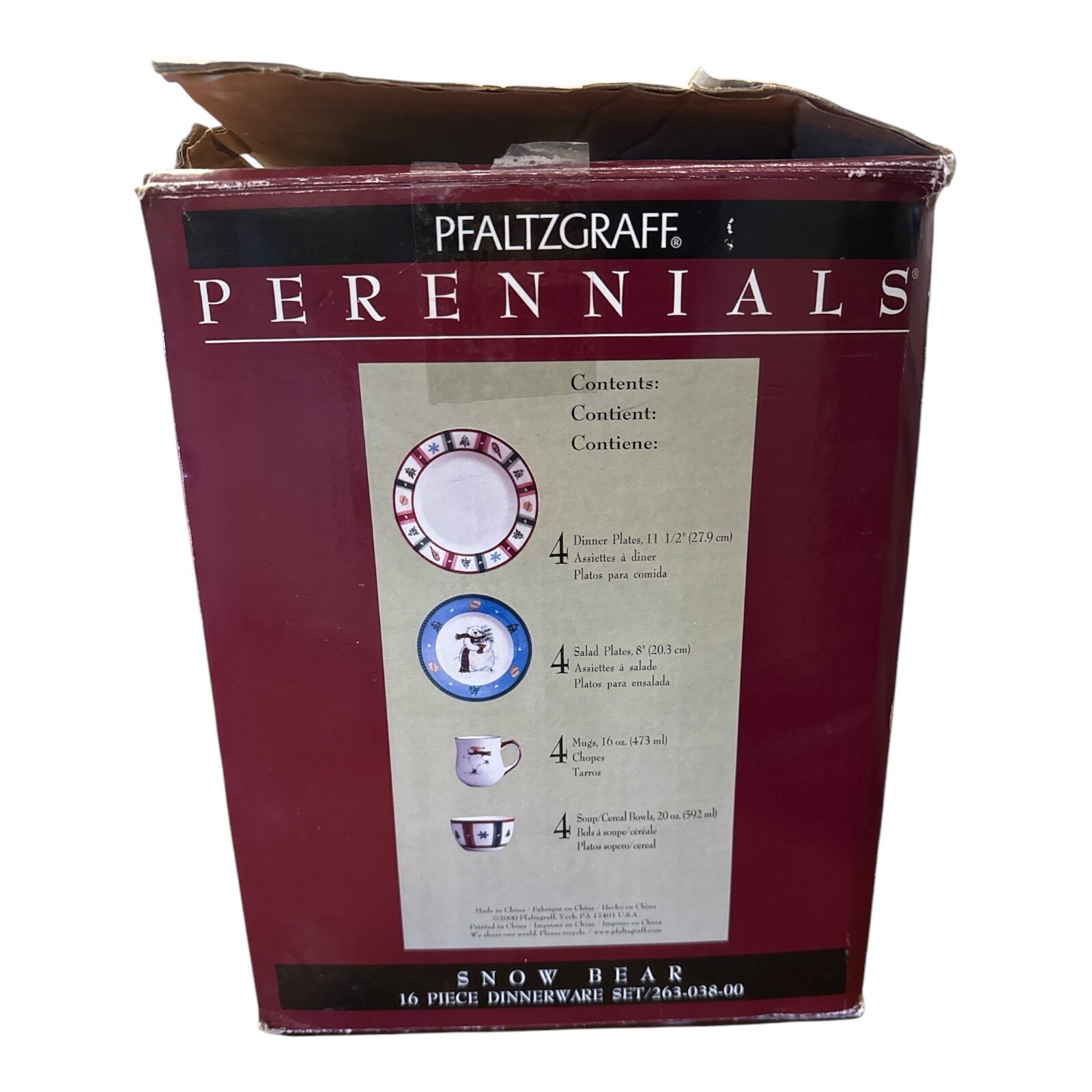 Rare- Pfaltzgraff Perennials Snow Bear 16 Piece Dinnerware SetChristmas New