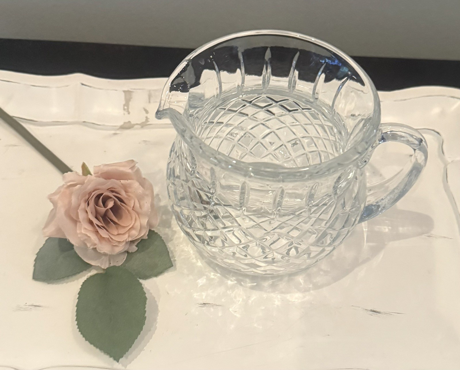 Vintage FTD Lead Crystal Pitcher Diamond Cut Beautiful, Heavy EUC