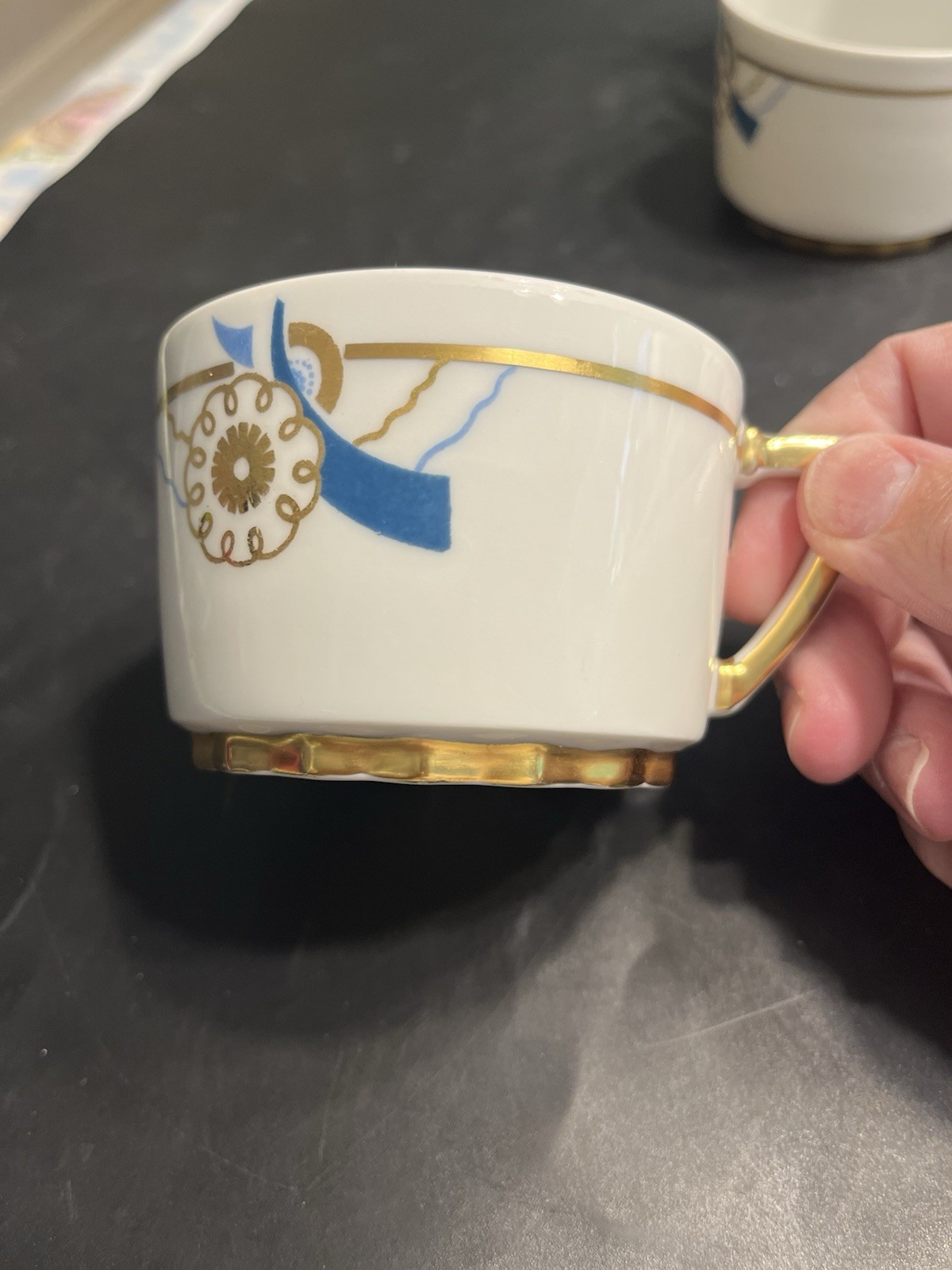 Haviland Limoges France Gold Teal Blue Coffee Tea Cups Mugs 6pc