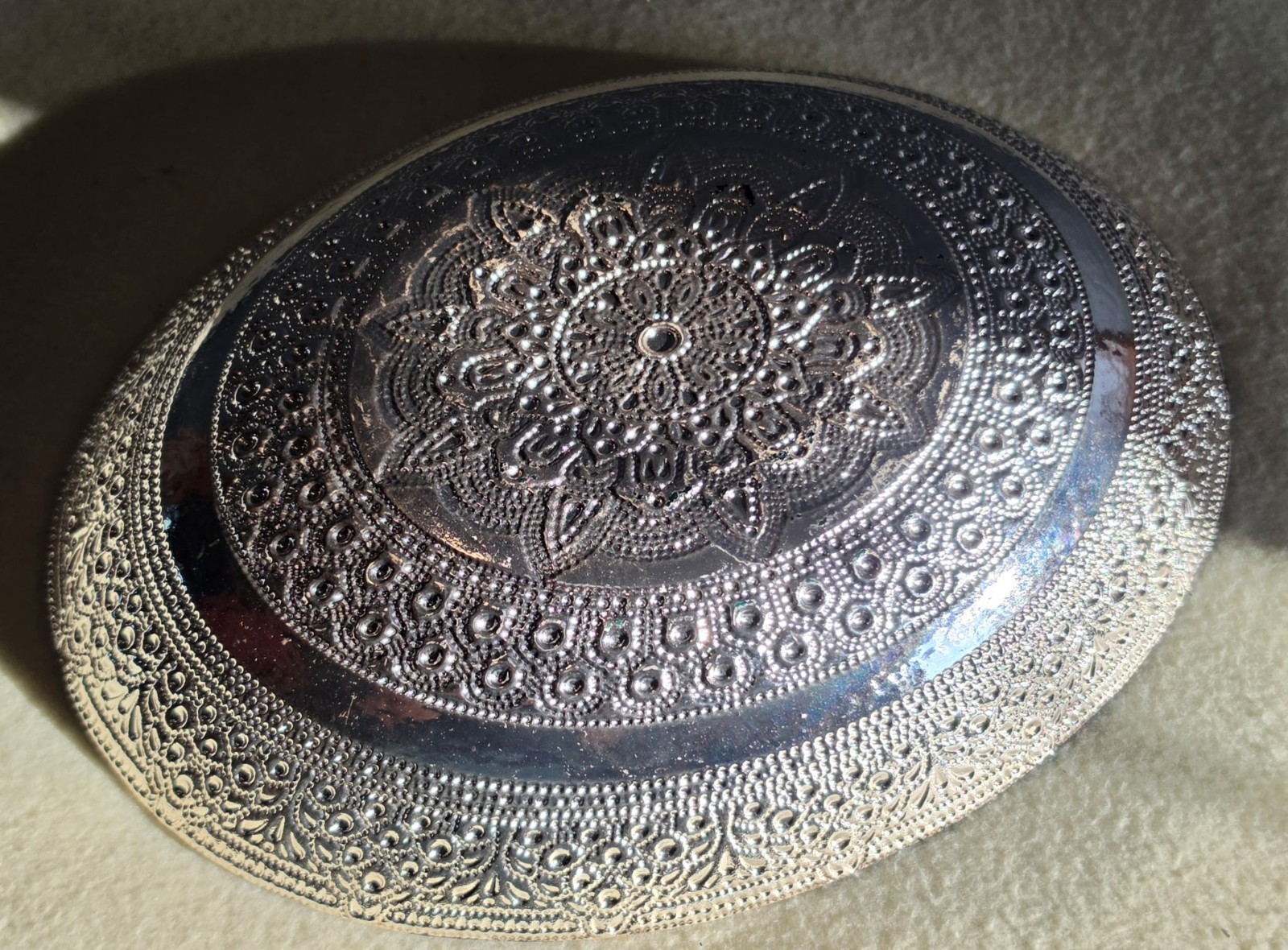 Turkish Glass Round Oval Serving Gold Green 11.5″ X 9″ X 2.5″ Beautifully Made