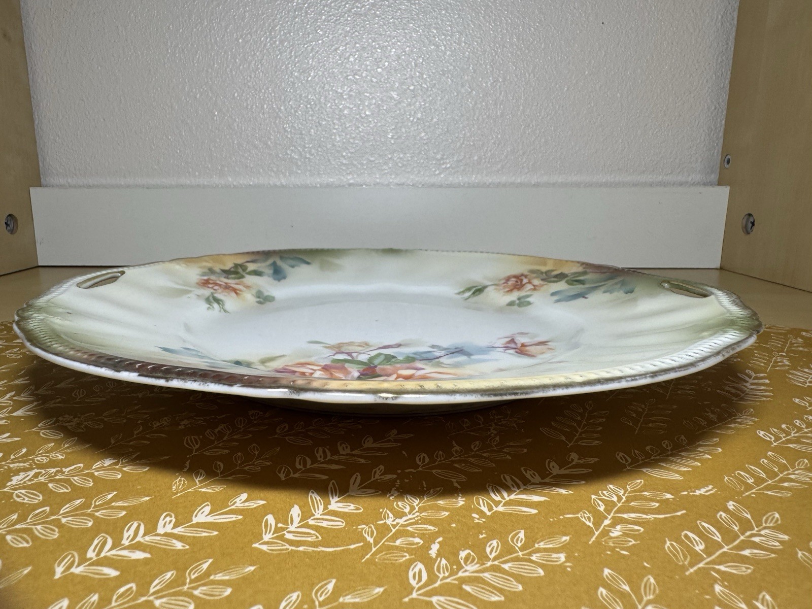 RS Prussia Handled Cake Plate Pierced Handles Scalloped Edge Beaded Trim