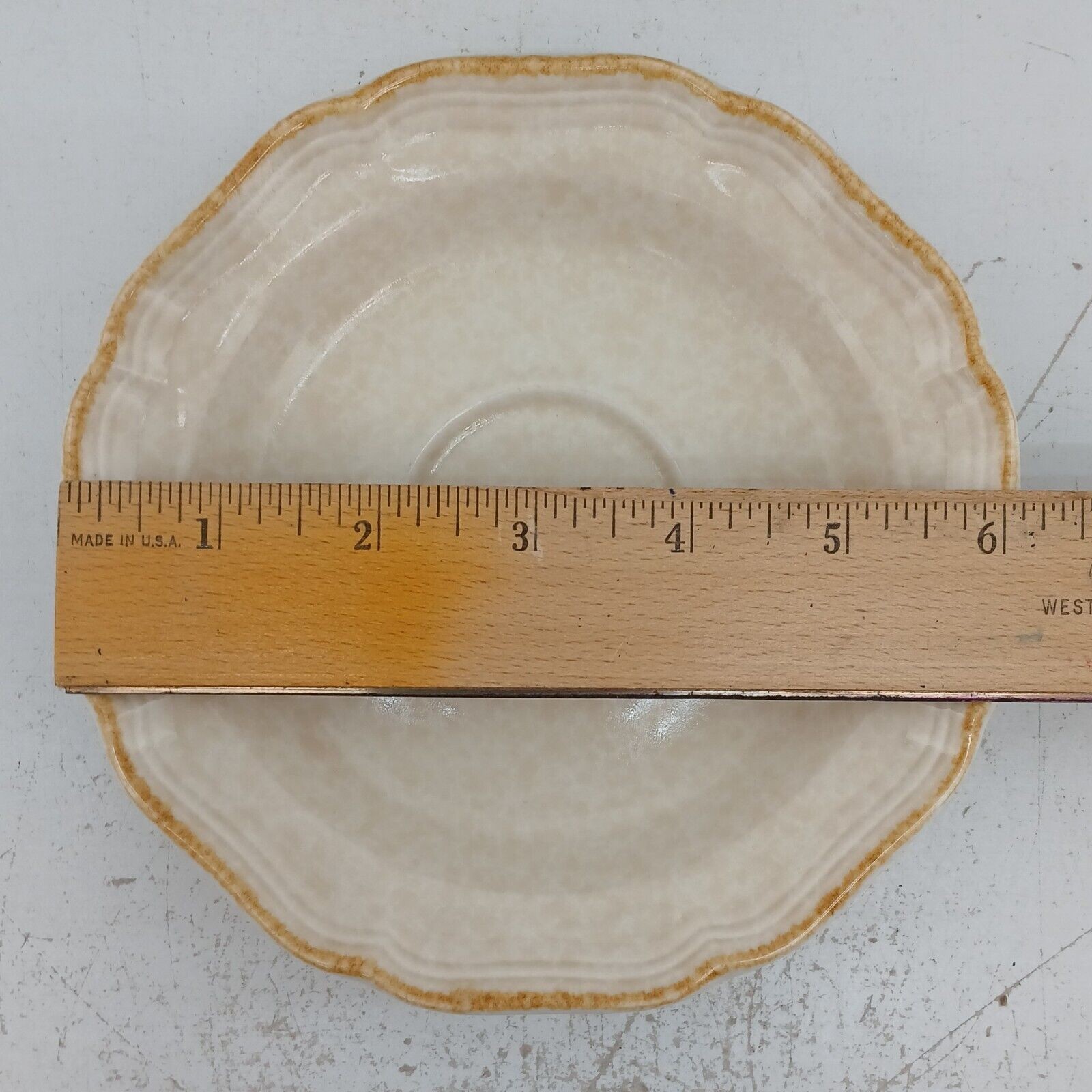 Lot of 4 Mikasa Country Charm FG000 Stoneware Saucers Cream/Yellow Rim Japan