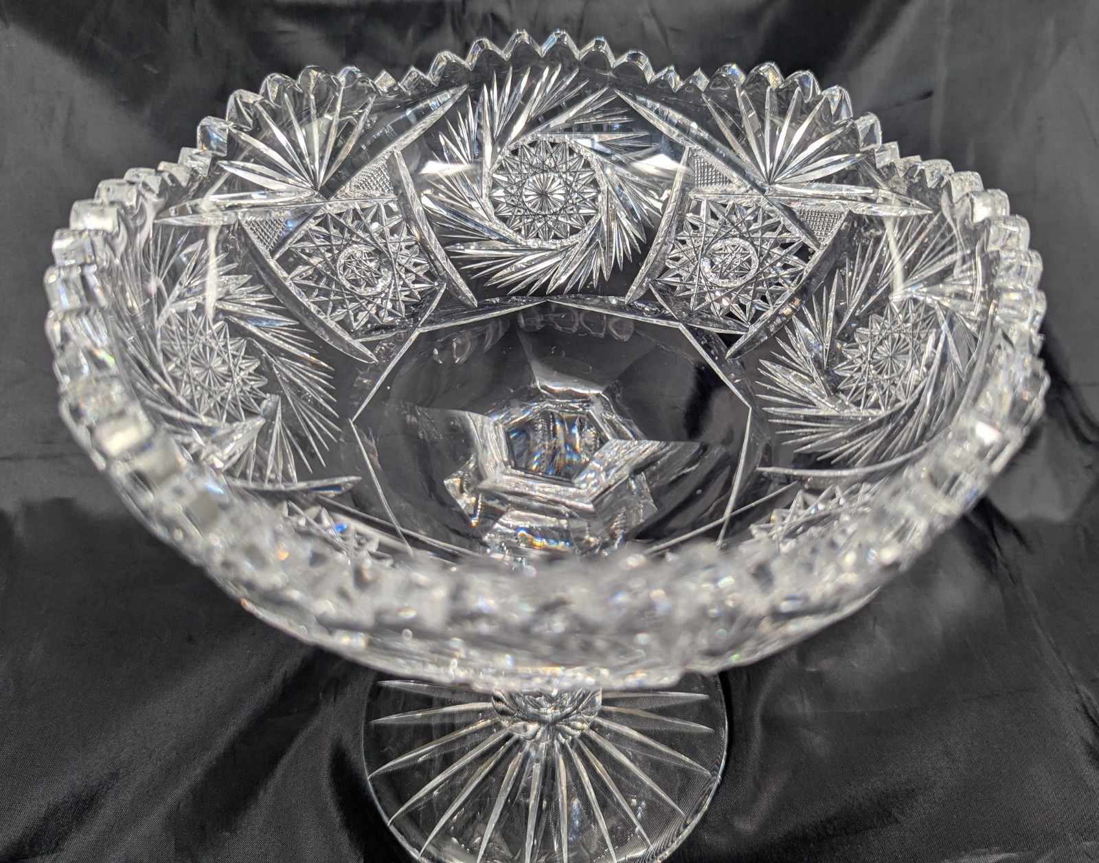 American Brilliant Cut Glass 1876-1916 Compote Stars Pinwheels Fans Zipper Stem