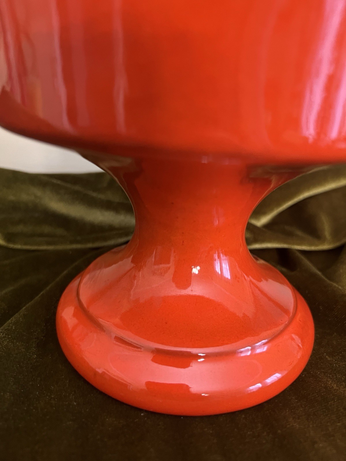 Frankoma F52 Red Pedestal Centerpiece Bowl Compote, Signed Art Pottery