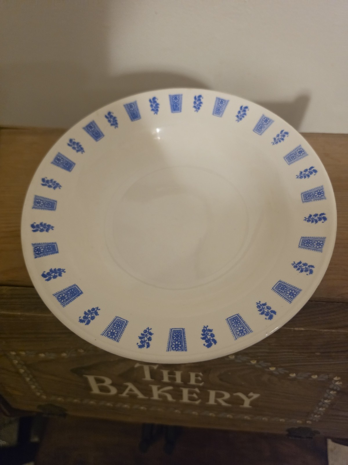Vintage Oxford 9” Soup Bowl Stoneware Ceramic Blue Floral On White 3630-2 Mcm