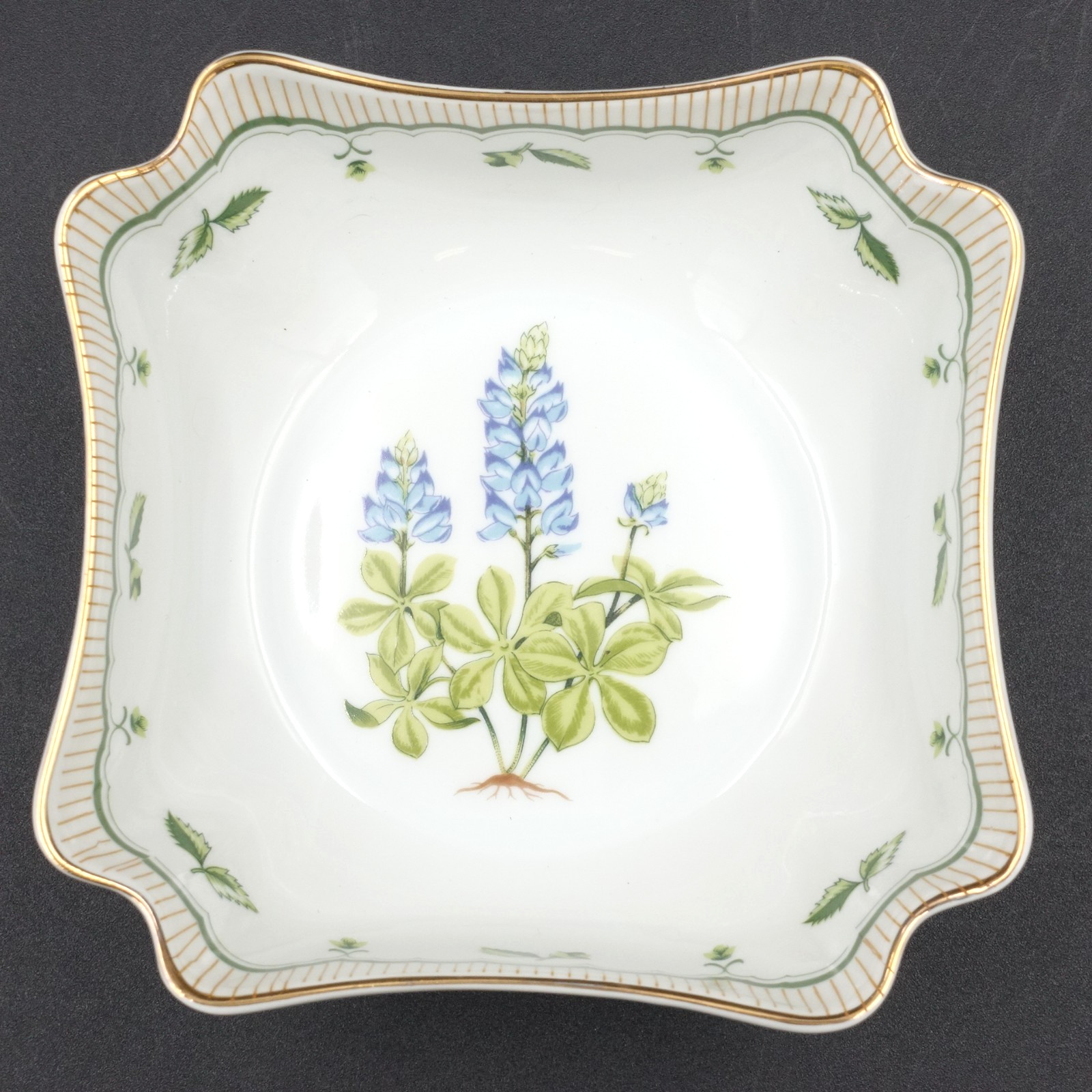 Vtg Georges Briard Victorian Gardens Floral 5 in Square Bowl Texas Bluebonnet VG