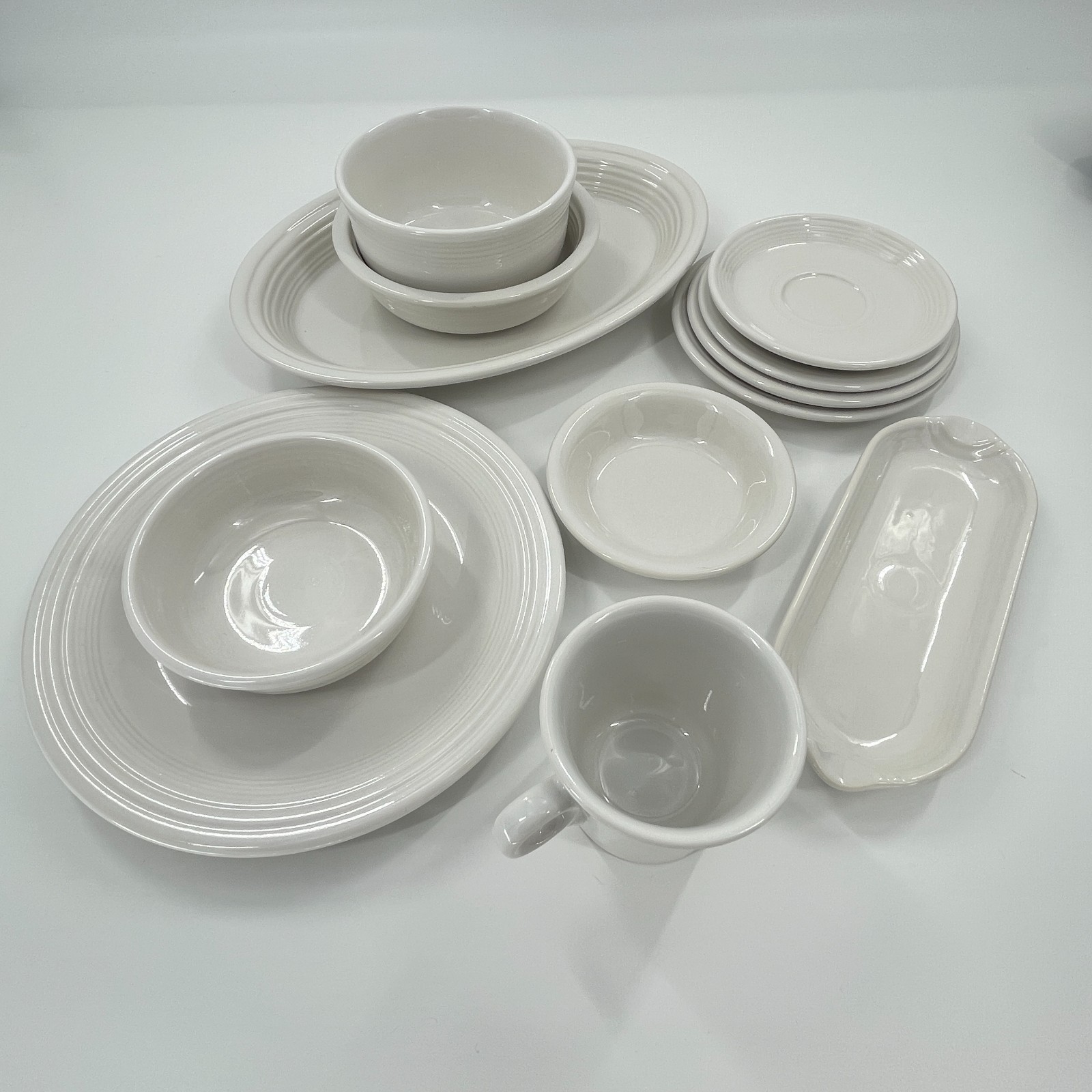 Fiesta Dinnerware Set White 14 Piece Post 86 Lot Bowls Plates Tray Platter Cup