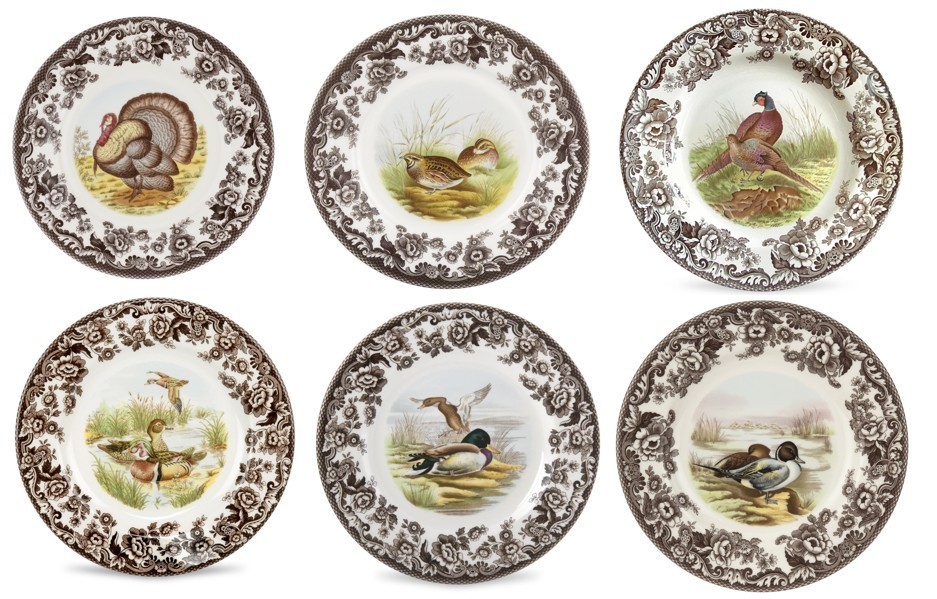 Spode woodland set of 6 x salad plates unique birds—–3705—–