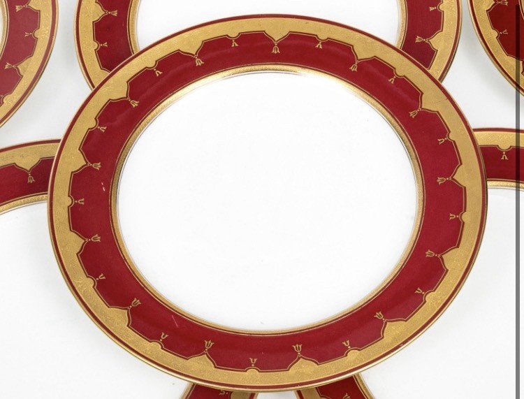 Antique MINTON Set Of 9 Dinner Plates G9561 Red Gold 10.25” Rare Museum Quality